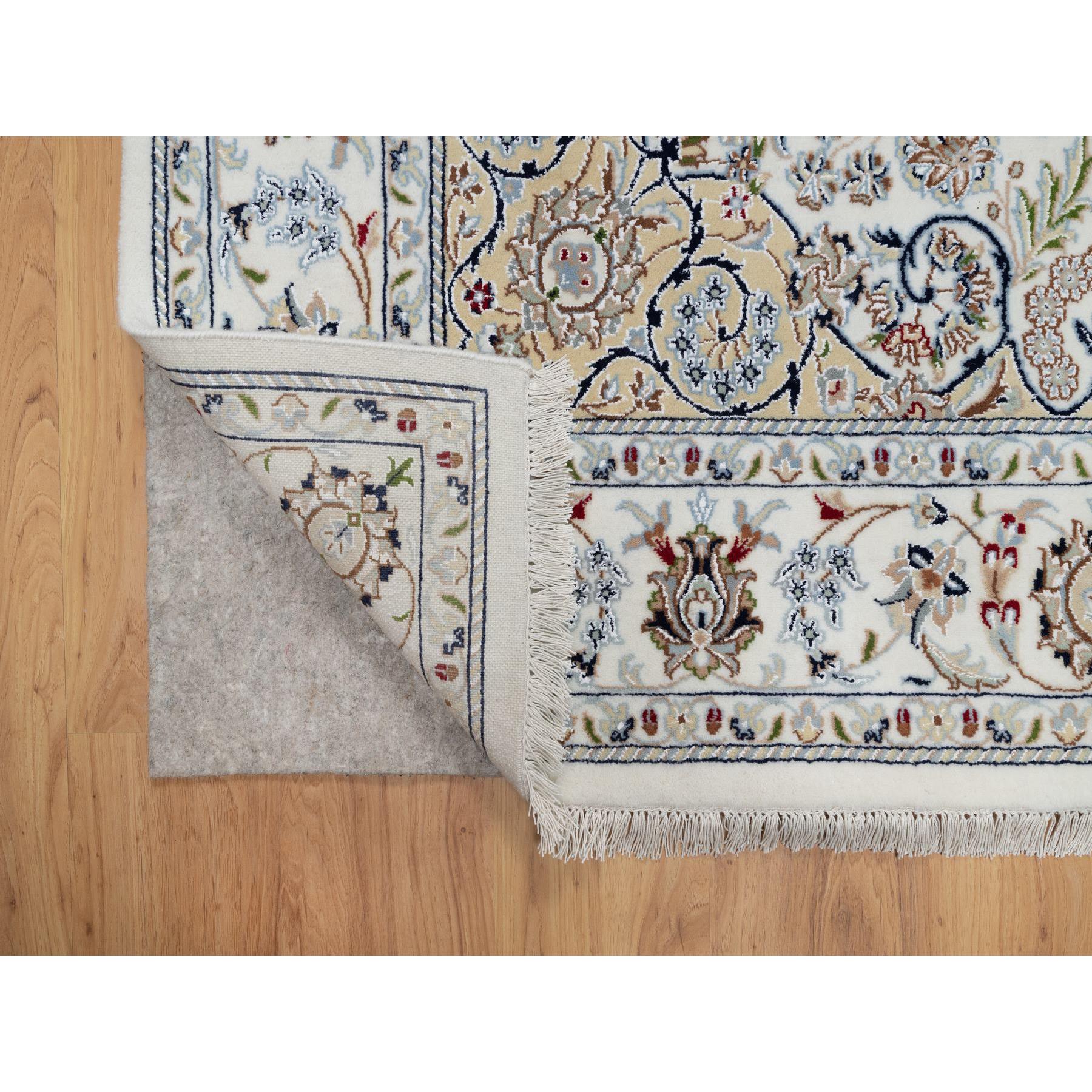 5'10"x9'2" Pearl White, 250 KPSI, Hand Knotted, Nain with Flower Medallion Design, Wool and Silk, Oriental Rug Sh91125
