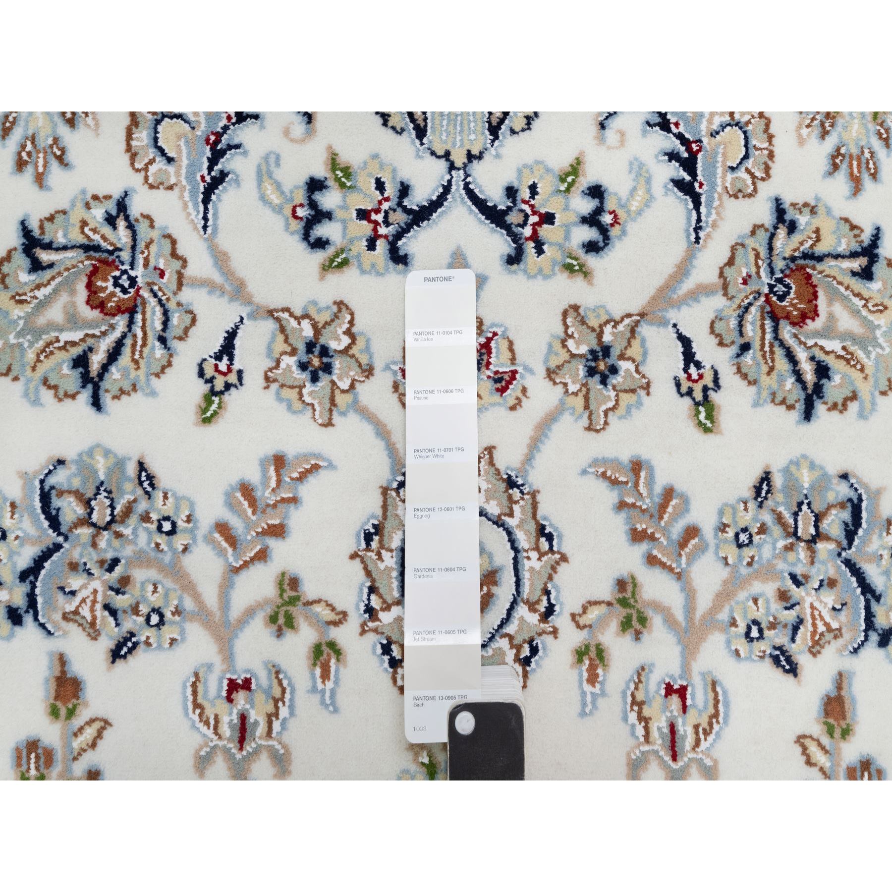 5'10"x9'2" Pearl White, 250 KPSI, Hand Knotted, Nain with Flower Medallion Design, Wool and Silk, Oriental Rug Sh91125