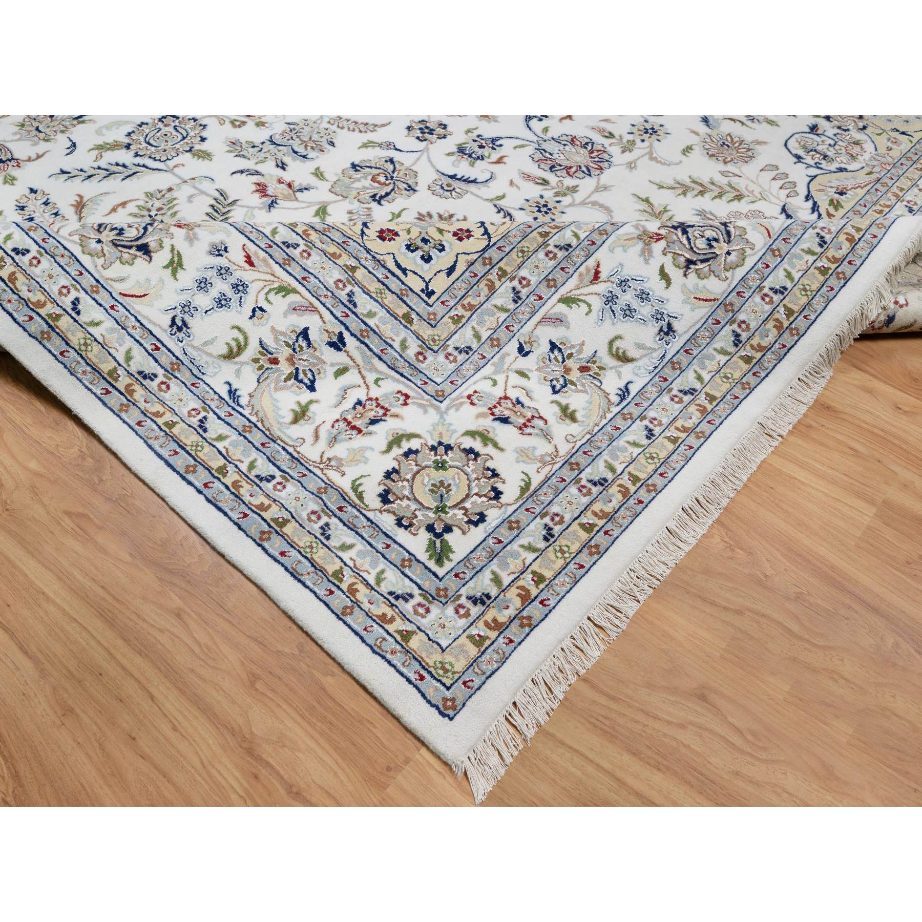 11'9"x18'1" Floral White, 250 KPSI, Nain with Flower Medallion Design, Hand Knotted, Wool and Silk, Oversized, Oriental Rug Sh91127