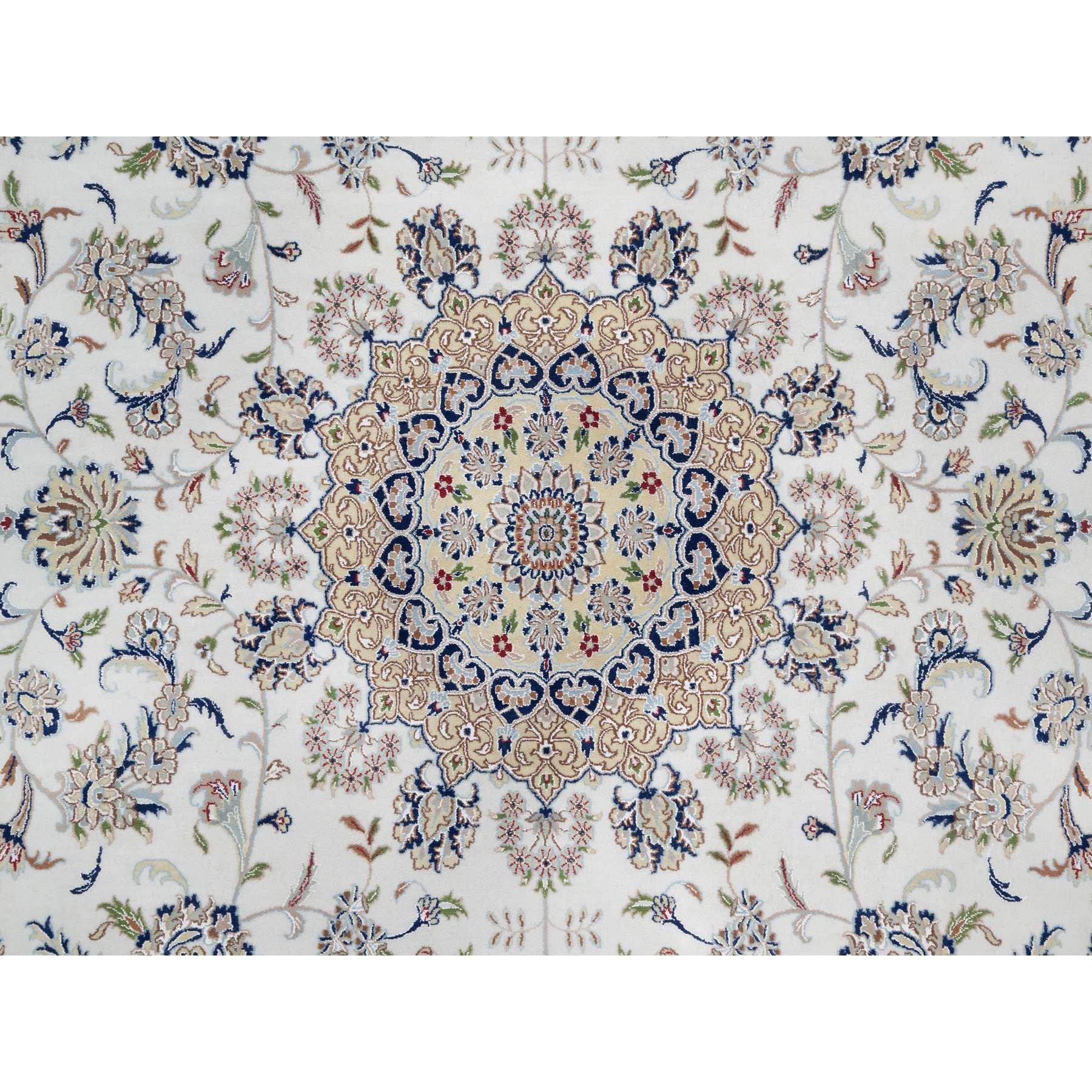 11'9"x18'1" Floral White, 250 KPSI, Nain with Flower Medallion Design, Hand Knotted, Wool and Silk, Oversized, Oriental Rug Sh91127
