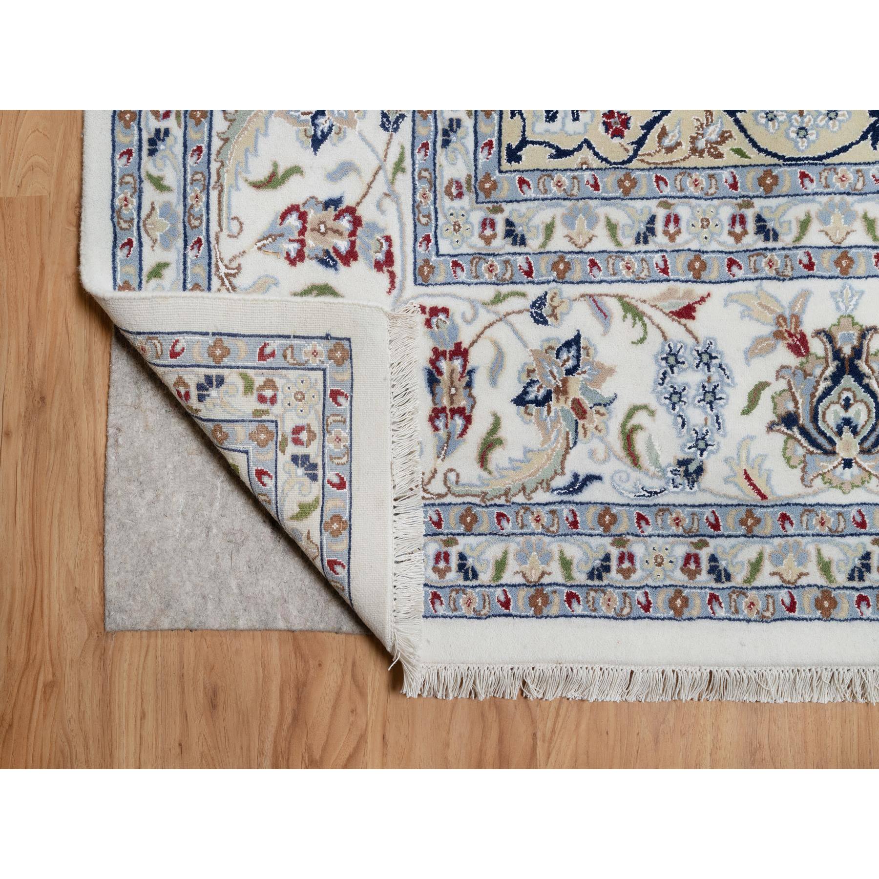 9'8"x14'4" Snow White, Nain with Floral Medallion Design, 250 KPSI, Hand Knotted, Wool and Silk, Oriental Rug Sh91129