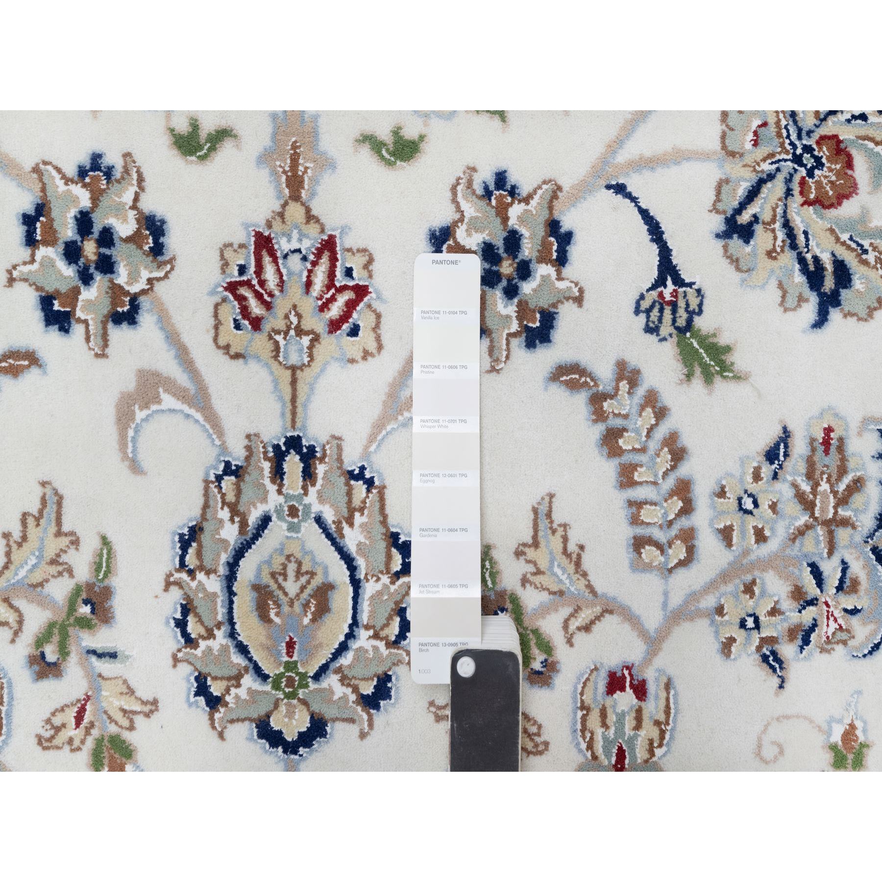 9'8"x14'4" Snow White, Nain with Floral Medallion Design, 250 KPSI, Hand Knotted, Wool and Silk, Oriental Rug Sh91129