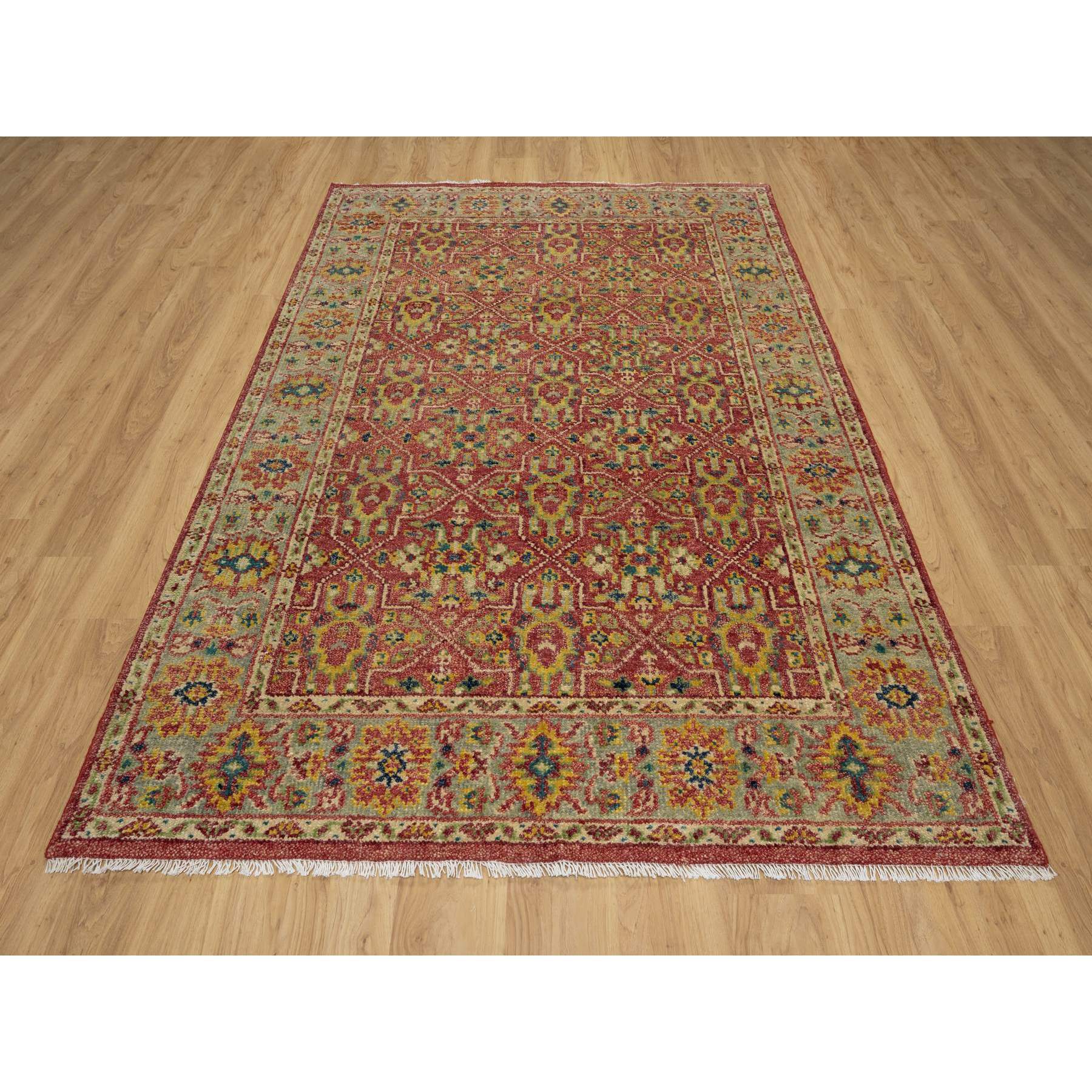 6'x8'10" Savvy Red, Antiqued Oushak Reimagined with Repetitive Star and Rosette Design, Sheared Low, 100% Wool, Hand Knotted, Oriental Rug Sh91132