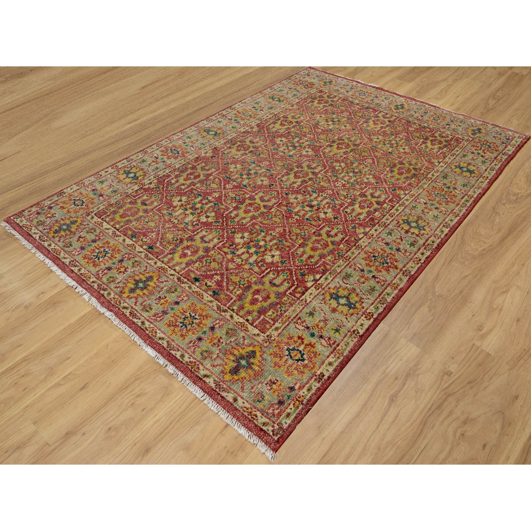 6'x8'10" Savvy Red, Antiqued Oushak Reimagined with Repetitive Star and Rosette Design, Sheared Low, 100% Wool, Hand Knotted, Oriental Rug Sh91132
