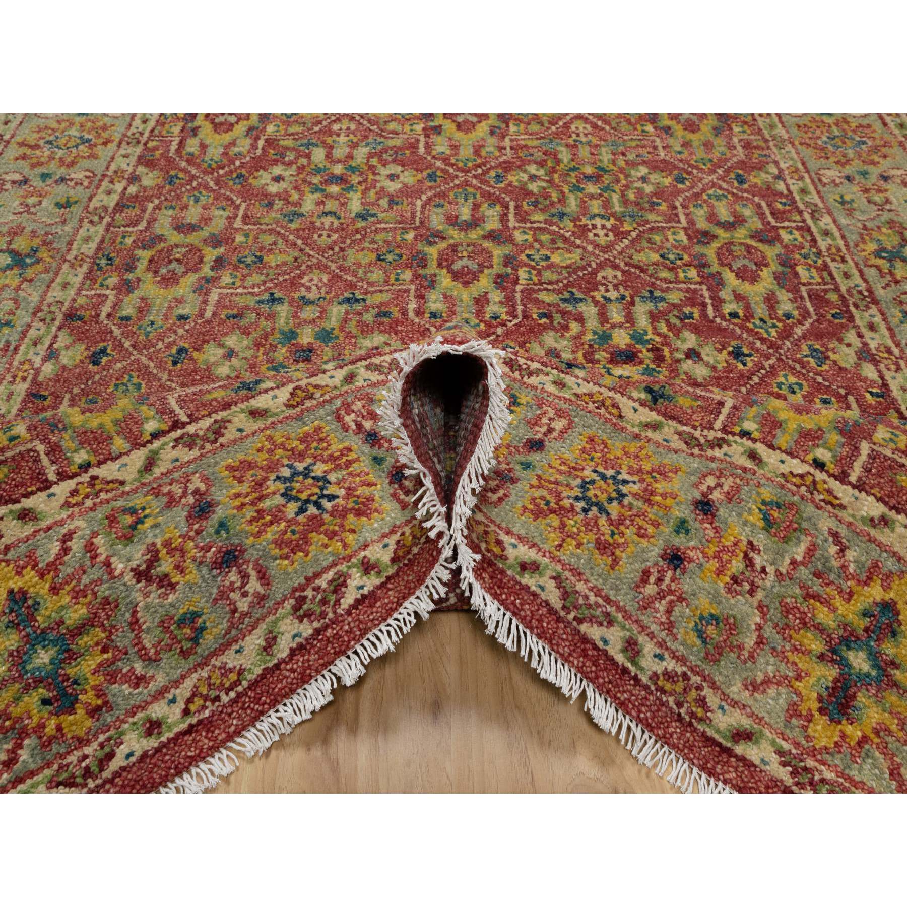 6'x8'10" Savvy Red, Antiqued Oushak Reimagined with Repetitive Star and Rosette Design, Sheared Low, 100% Wool, Hand Knotted, Oriental Rug Sh91132
