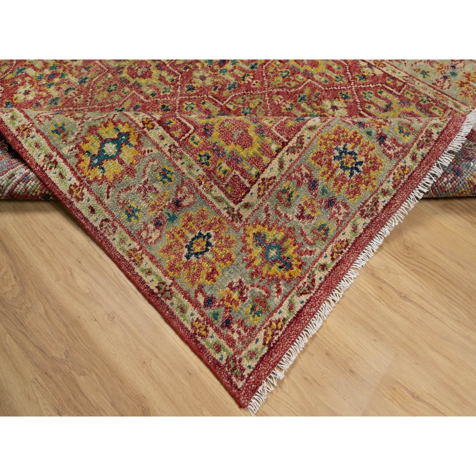 6'x8'10" Savvy Red, Antiqued Oushak Reimagined with Repetitive Star and Rosette Design, Sheared Low, 100% Wool, Hand Knotted, Oriental Rug Sh91132