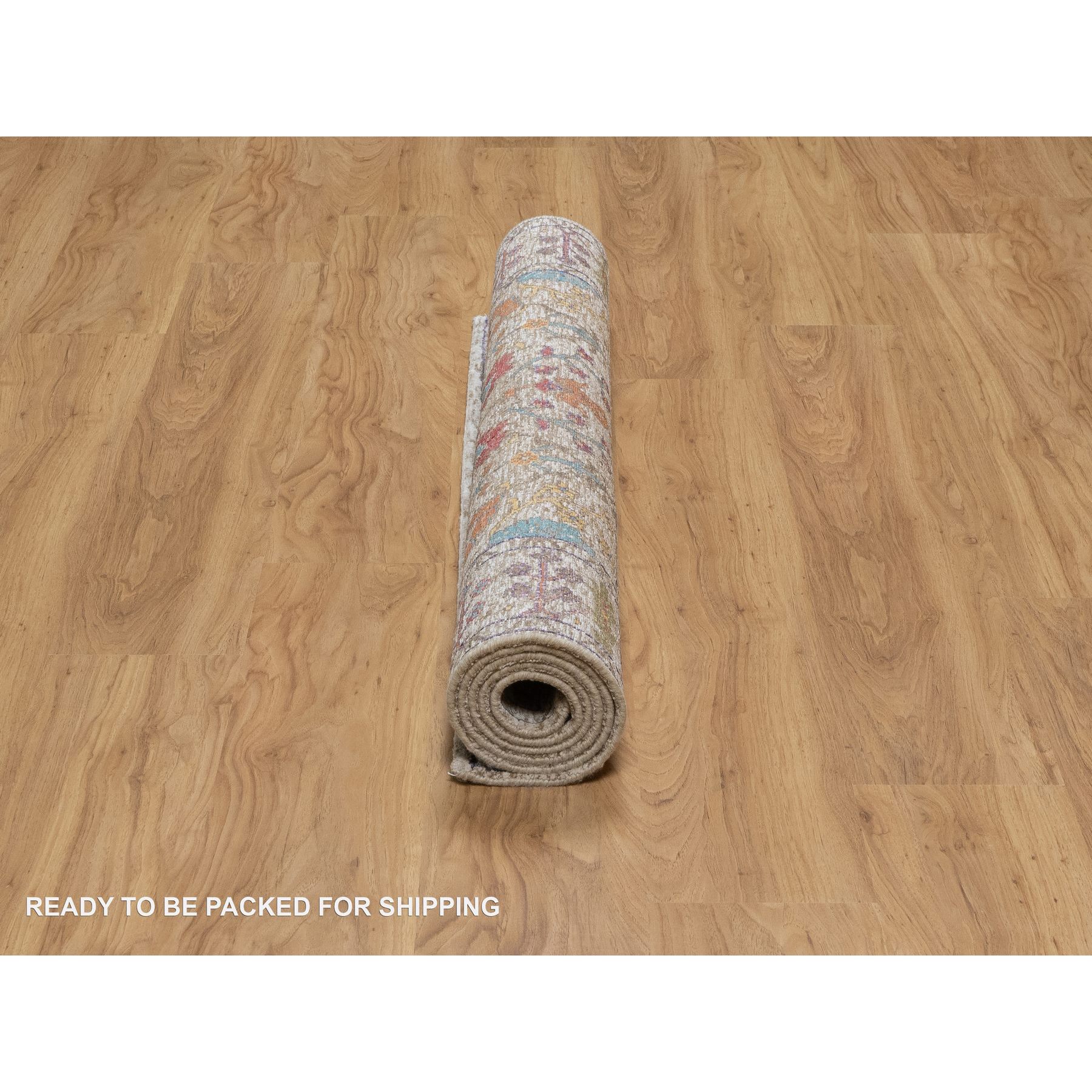 4'3"x6'2" Snow White with Brown, Directional Vase Design, Silk with Textured Wool, Hand Knotted, Oriental Rug Sh91134