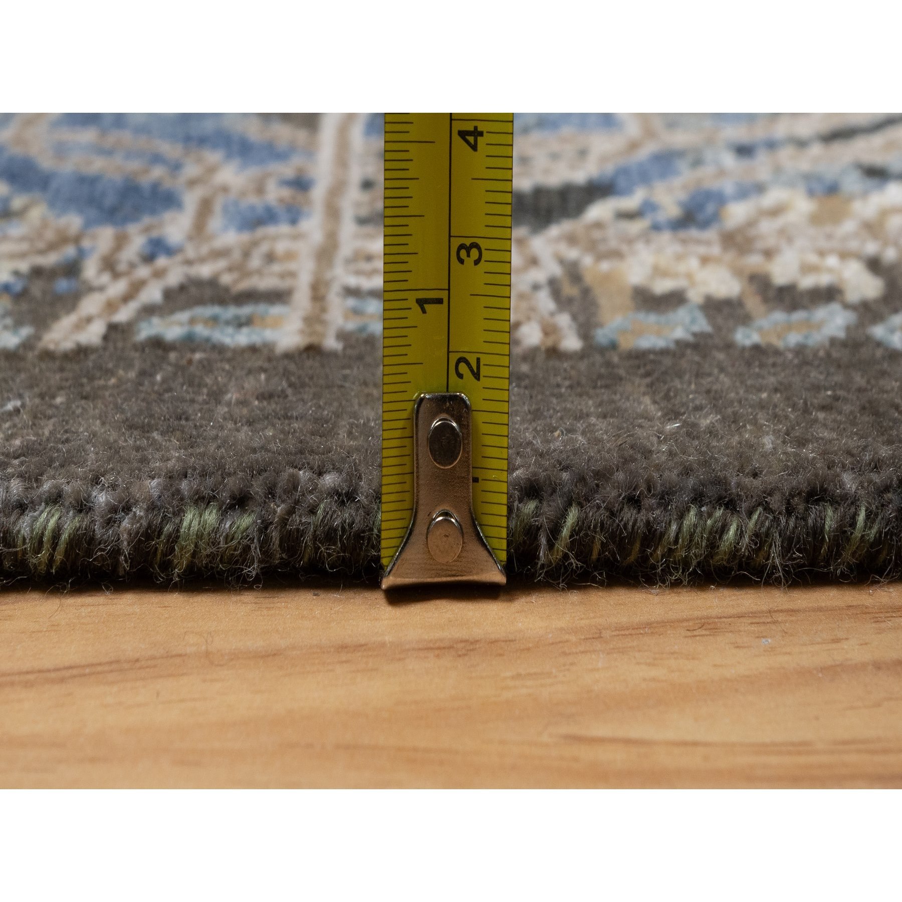2'x3' Khaki Brown, Broken and Erased Persian Sarouk Design, Denser Weave, Natural Dyes, Hand Knotted, Wool and Silk, Mat, Oriental Rug Sh91156