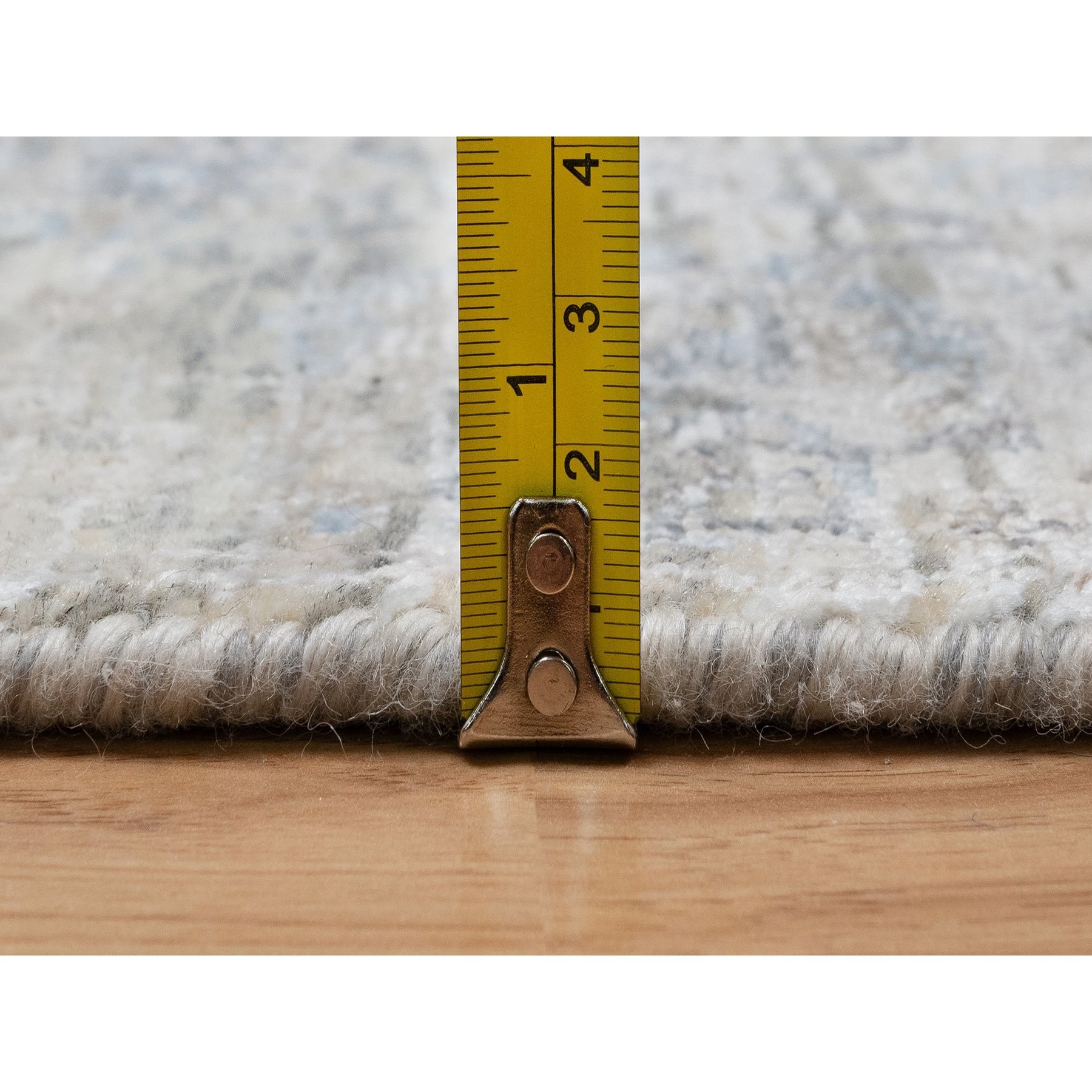 2'7'x15'9" Rice White, Hand Knotted, Sickle Leaf Design, Soft Pile, Silk with Textured Wool, XL Runner, Oriental Rug Sh91158