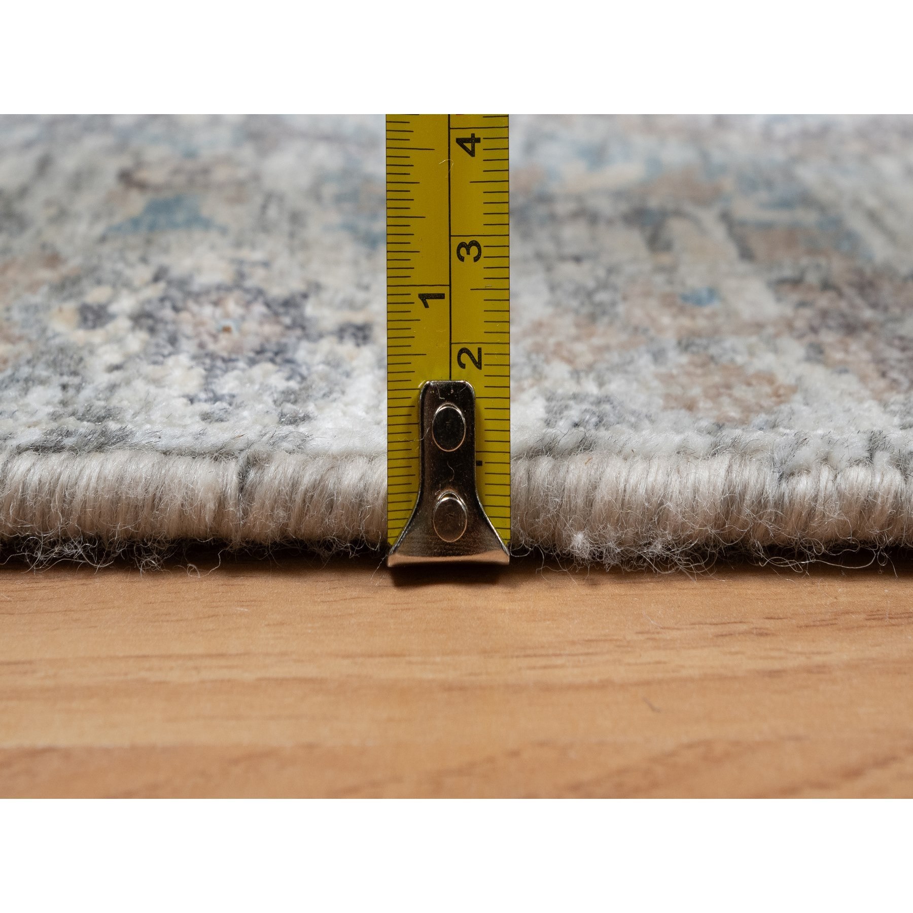 2'7"x25'9" Daisy White, Soft Pile, Sickle Leaf Design, Silk with Textured Wool, Hand Knotted, XL Runner, Oriental Rug Sh91162