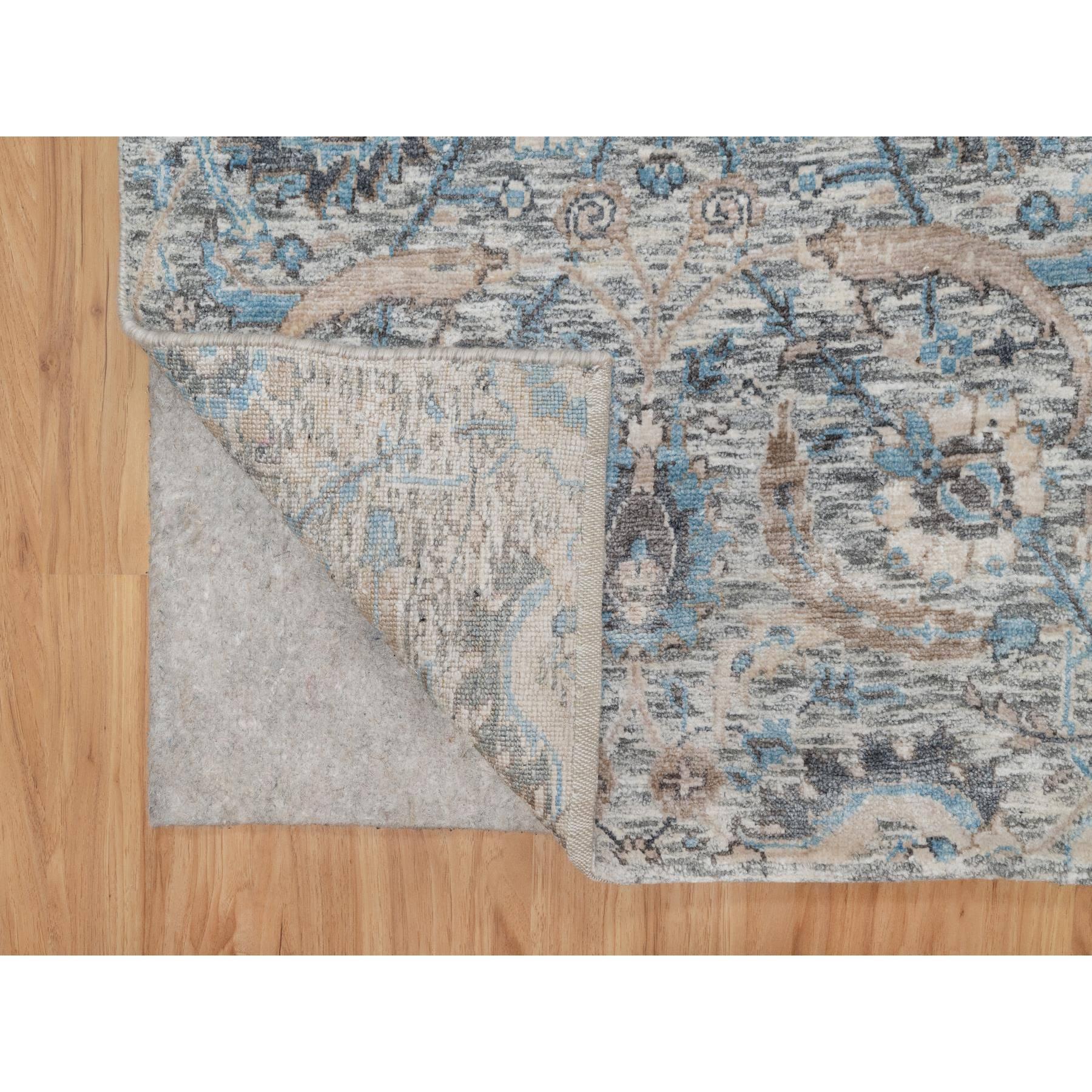 2'6"x27'9" Powder White, Sickle Leaf Design, Soft Pile, Silk with Textured Wool, Hand Knotted, XL Runner, Oriental Rug Sh91163