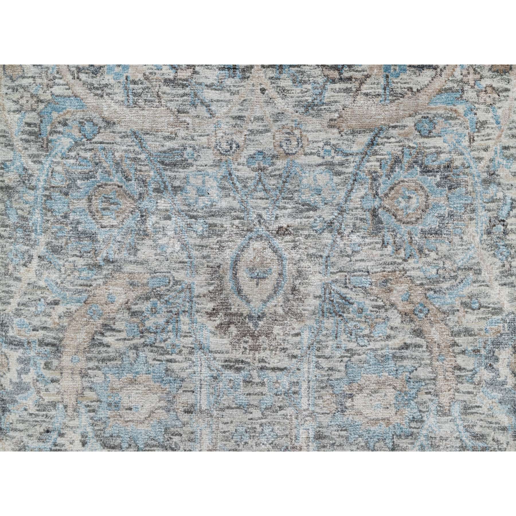 2'6"x27'9" Powder White, Sickle Leaf Design, Soft Pile, Silk with Textured Wool, Hand Knotted, XL Runner, Oriental Rug Sh91163