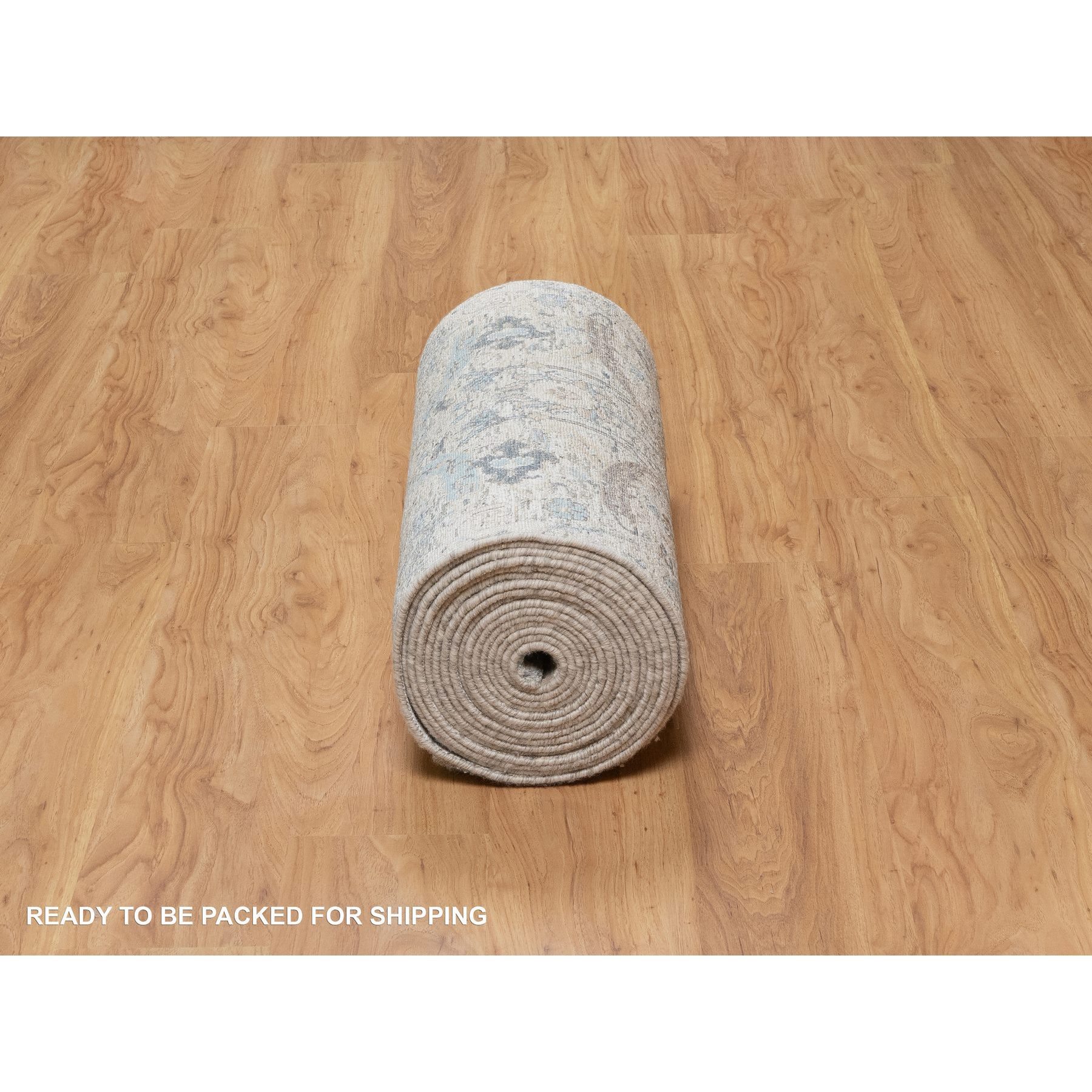 2'6"x27'9" Powder White, Sickle Leaf Design, Soft Pile, Silk with Textured Wool, Hand Knotted, XL Runner, Oriental Rug Sh91163