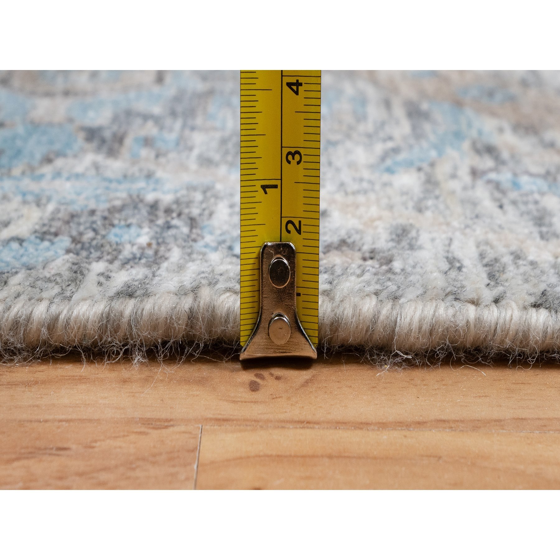 2'6"x27'9" Powder White, Sickle Leaf Design, Soft Pile, Silk with Textured Wool, Hand Knotted, XL Runner, Oriental Rug Sh91163