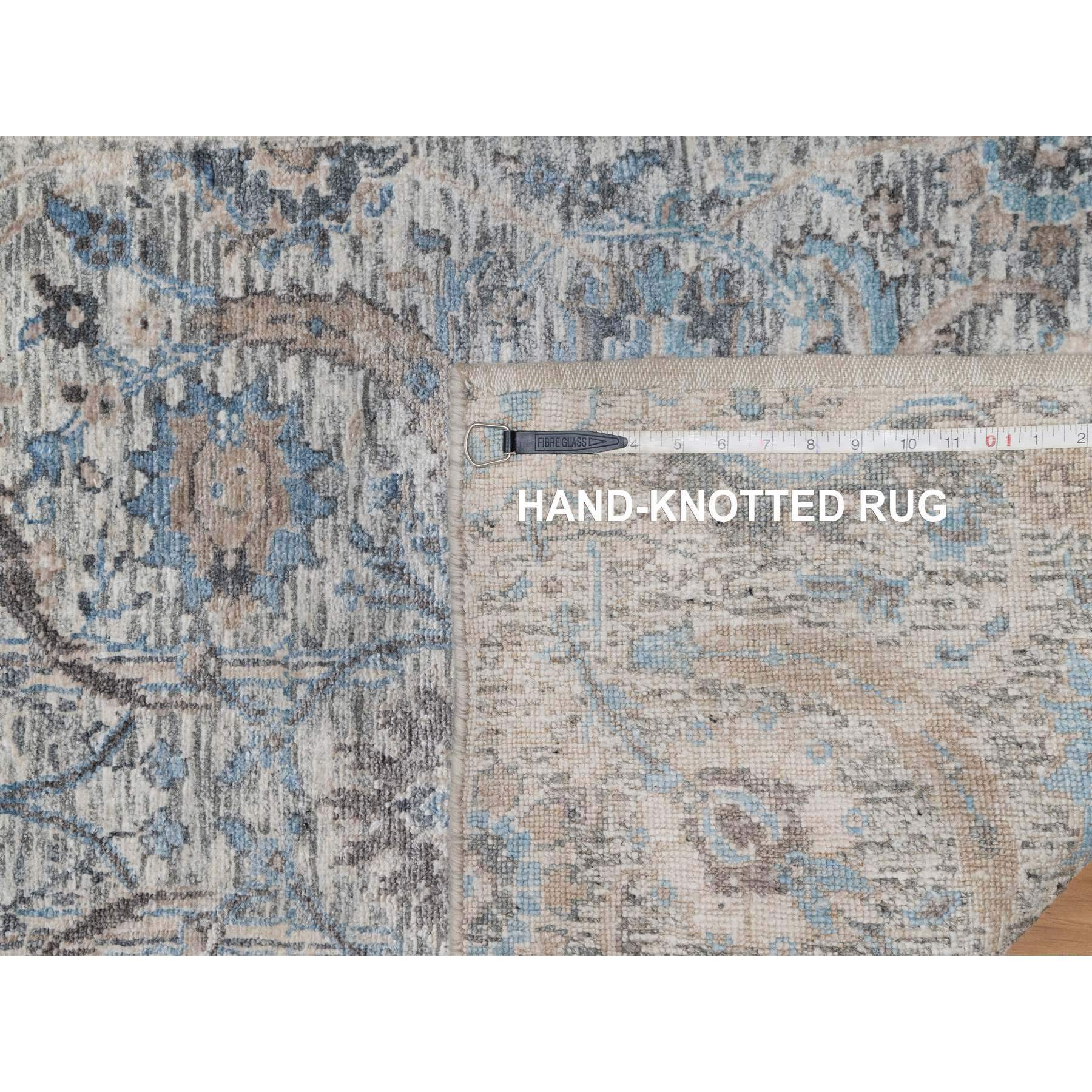 2'6"x27'9" Powder White, Sickle Leaf Design, Soft Pile, Silk with Textured Wool, Hand Knotted, XL Runner, Oriental Rug Sh91163