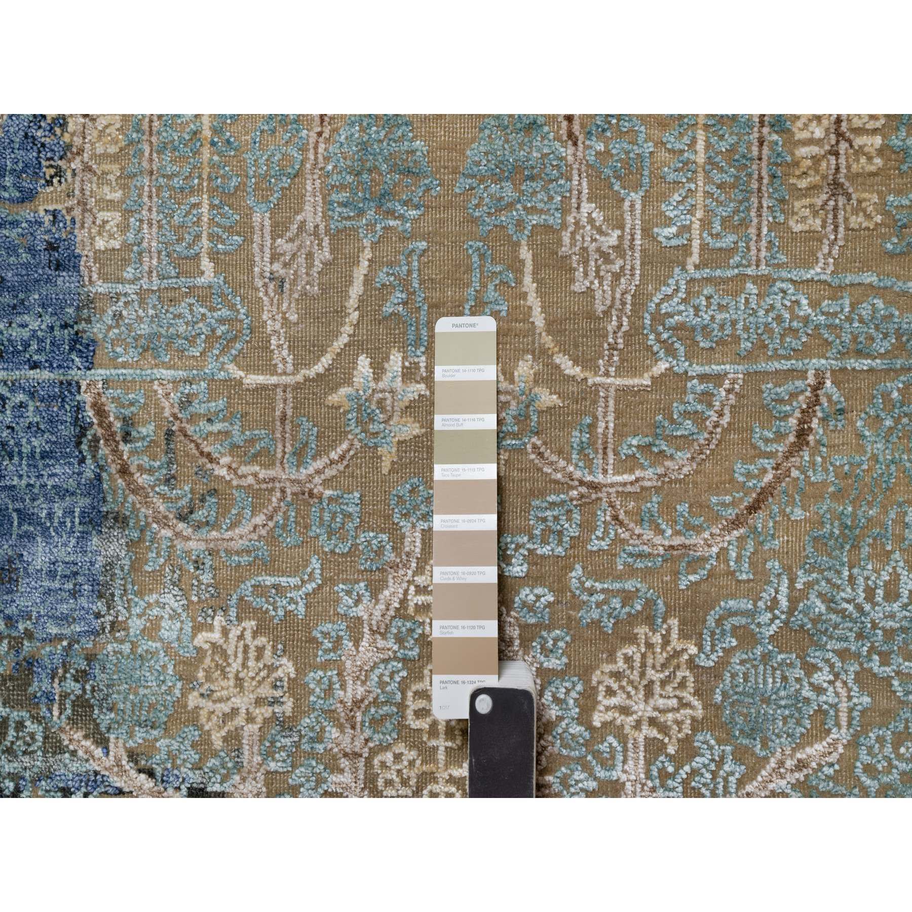 8'10"x12'1" Peanut Brown, Natural Dyes, Wool and Silk, Broken and Erased Persian Sarouk Design, Hand Knotted, Oriental Rug Sh91165