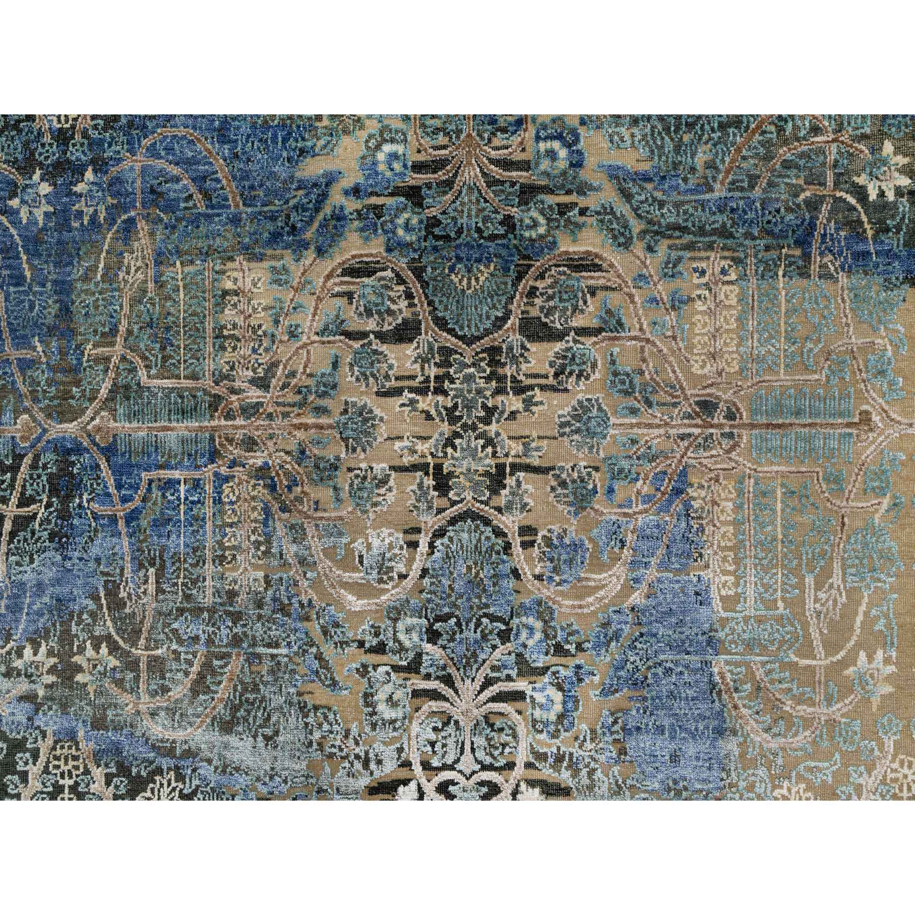 8'10"x12'1" Peanut Brown, Natural Dyes, Wool and Silk, Broken and Erased Persian Sarouk Design, Hand Knotted, Oriental Rug Sh91165