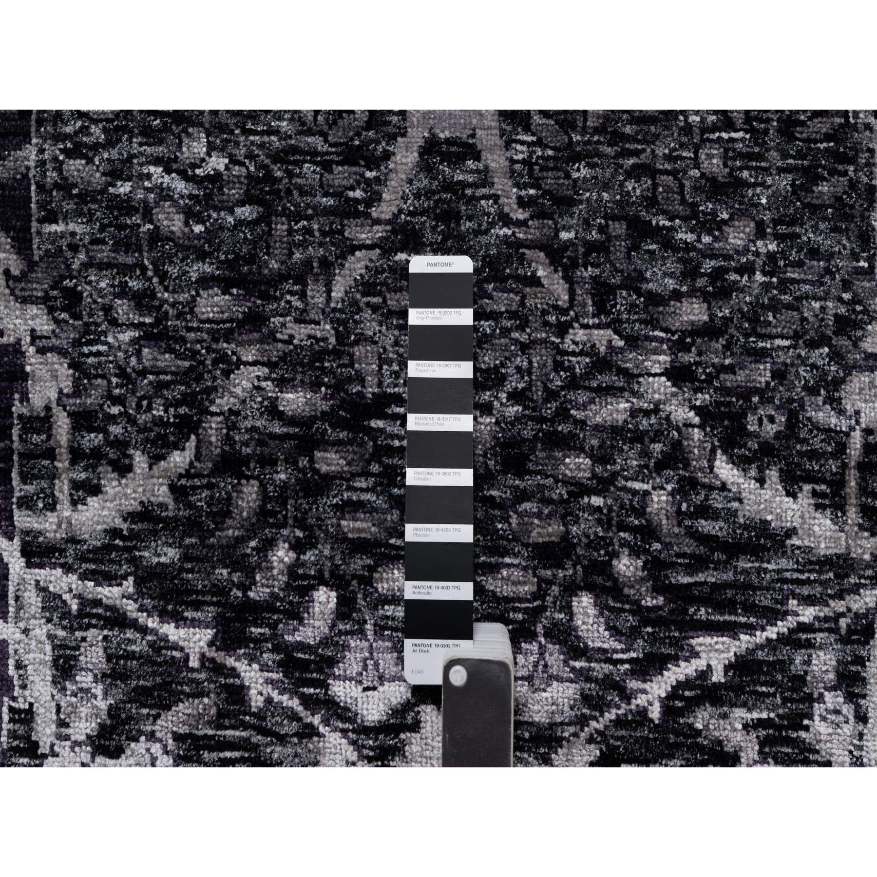8'x10' Jade Black, Wool and Silk, Sickle Leaf Design, Soft Pile, Lush and Plush, Hand Knotted, Oriental Rug Sh91170