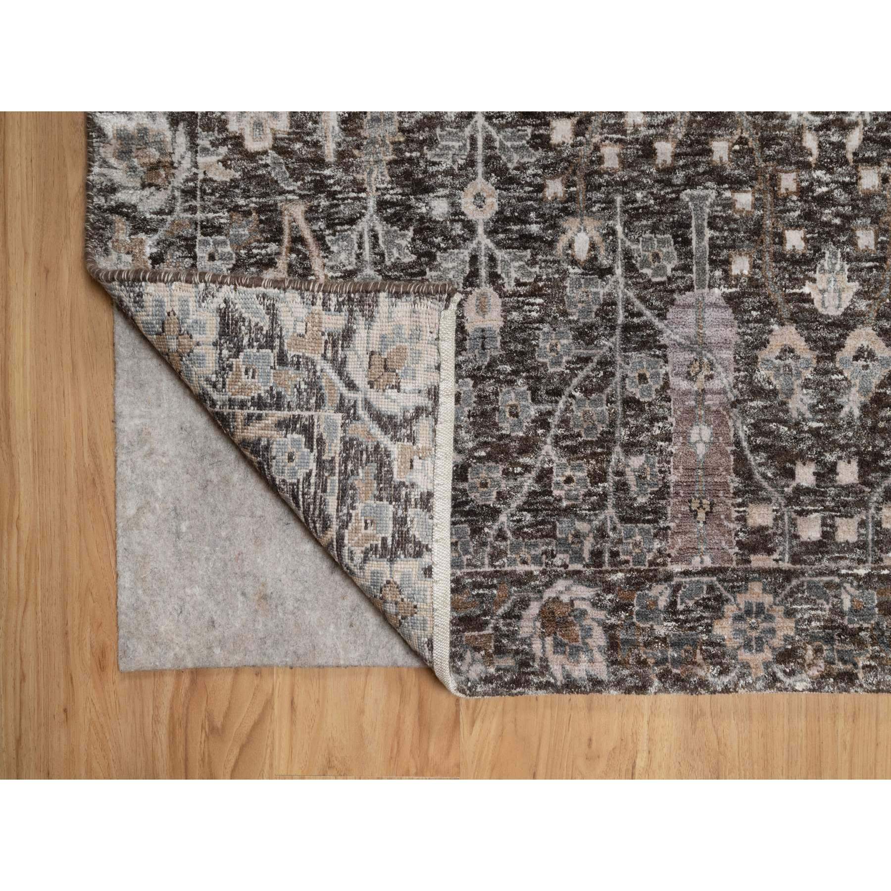 9'9"x14'2" Ash Gray, Willow and Cypress Tree Design, Denser Weave, Textured Wool and Silk, Hand Knotted, Oriental Rug Sh91171