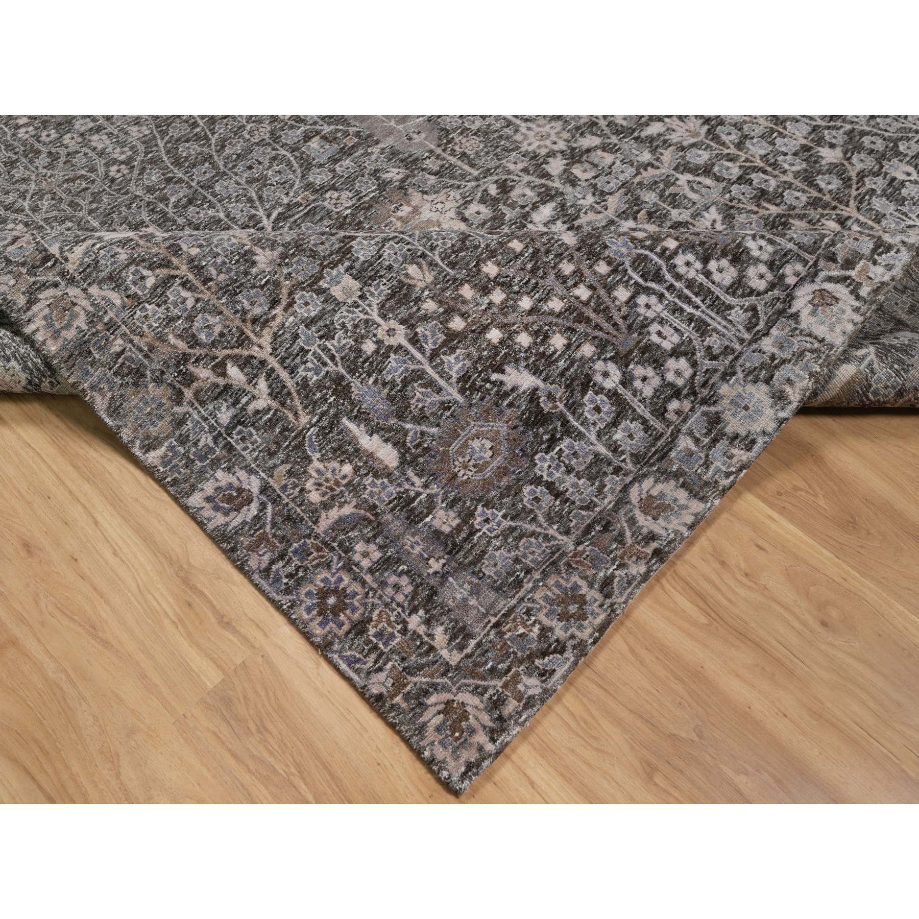 9'9"x14'2" Ash Gray, Willow and Cypress Tree Design, Denser Weave, Textured Wool and Silk, Hand Knotted, Oriental Rug Sh91171