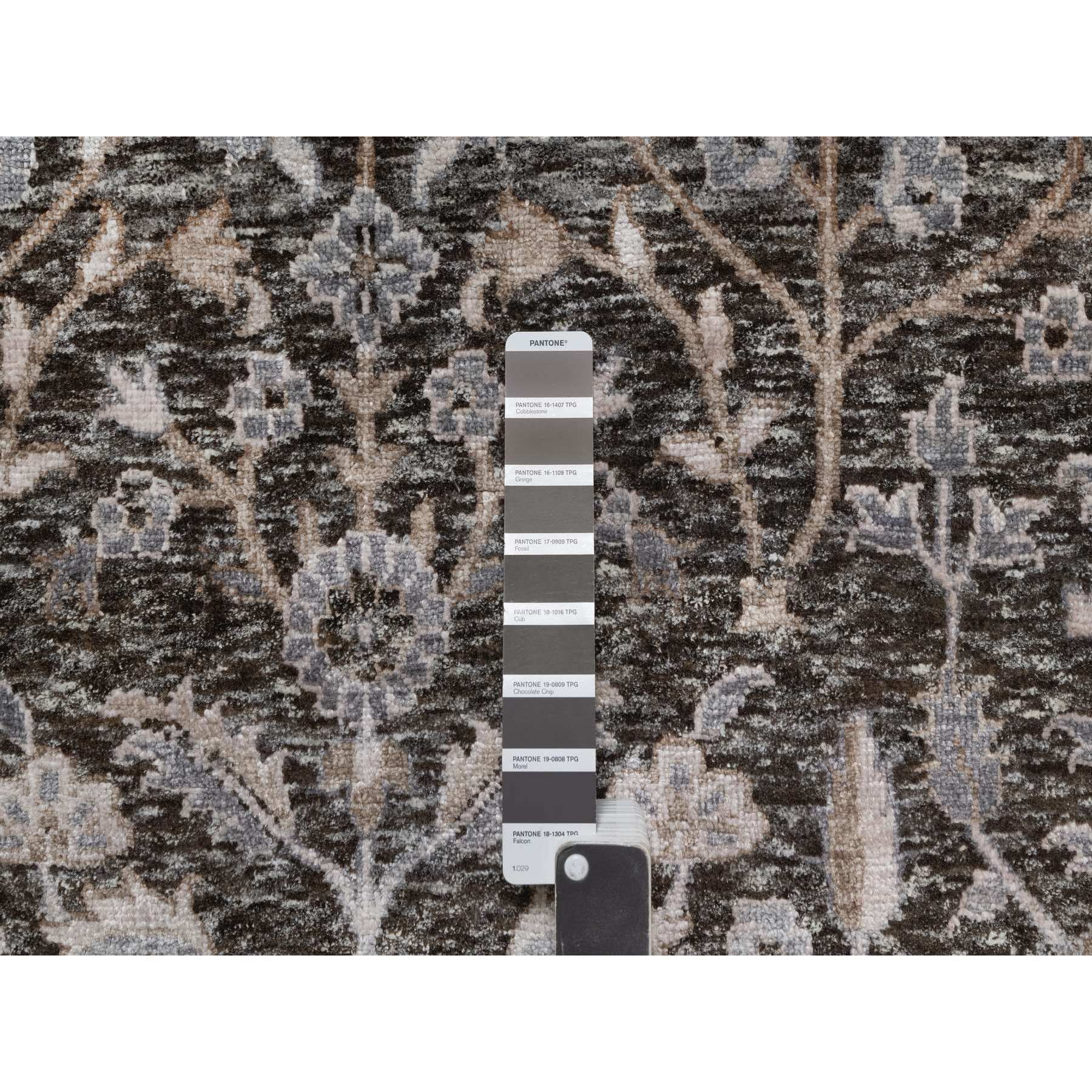 9'9"x14'2" Ash Gray, Willow and Cypress Tree Design, Denser Weave, Textured Wool and Silk, Hand Knotted, Oriental Rug Sh91171