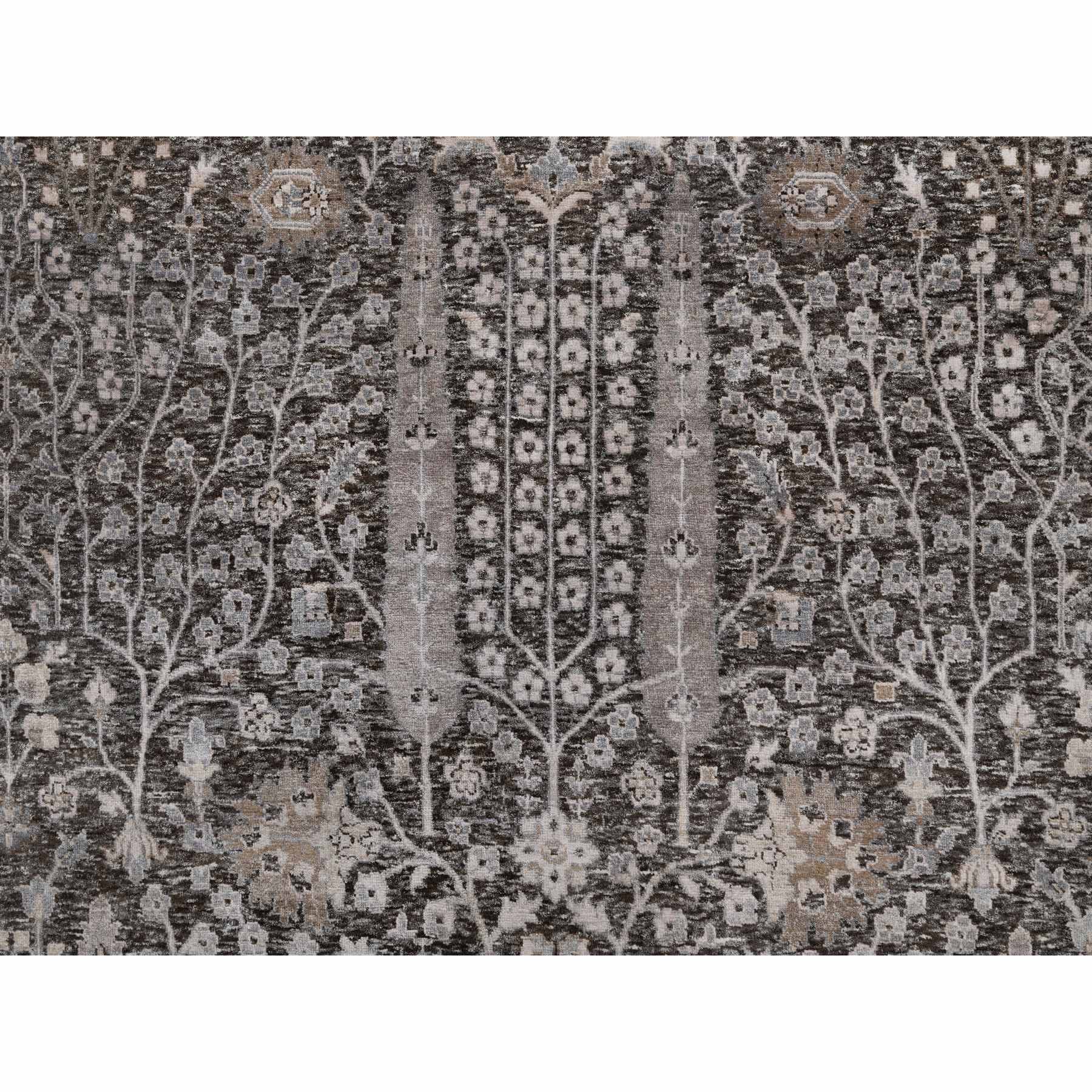 9'9"x14'2" Ash Gray, Willow and Cypress Tree Design, Denser Weave, Textured Wool and Silk, Hand Knotted, Oriental Rug Sh91171