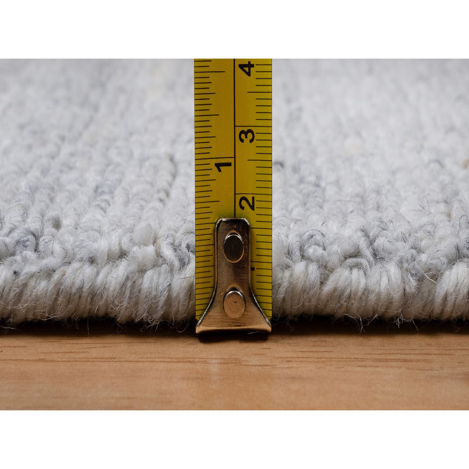 2'6"x10' Daisy White, Hand Loomed, Plain Modern Striae Design, Soft Pile, Natural Wool, Runner, Oriental Rug Sh91179