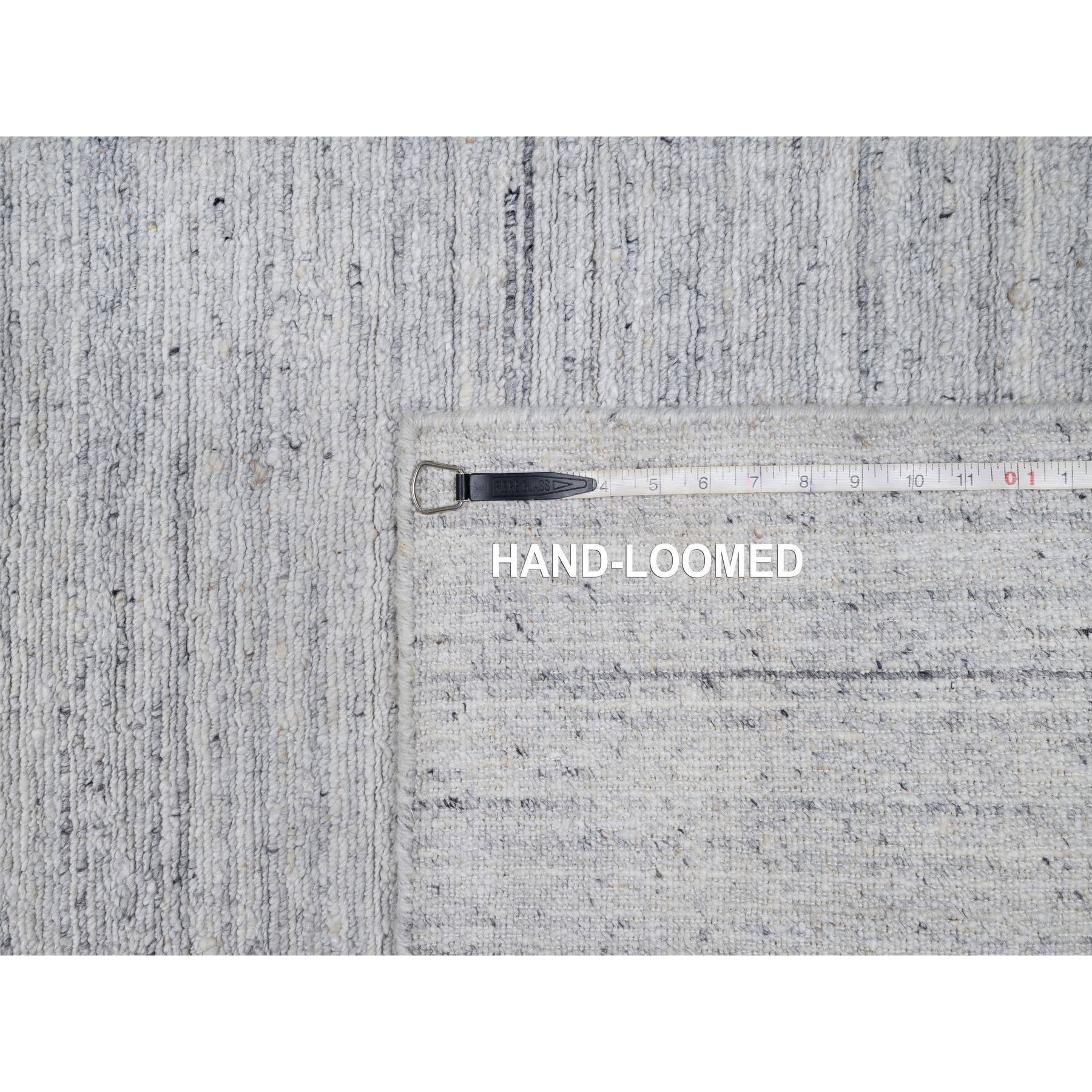 2'6"x10' Snow White, Natural Wool, Plain Modern Striae Design, Hand Loomed, Soft Pile, Runner, Oriental Rug Sh91180