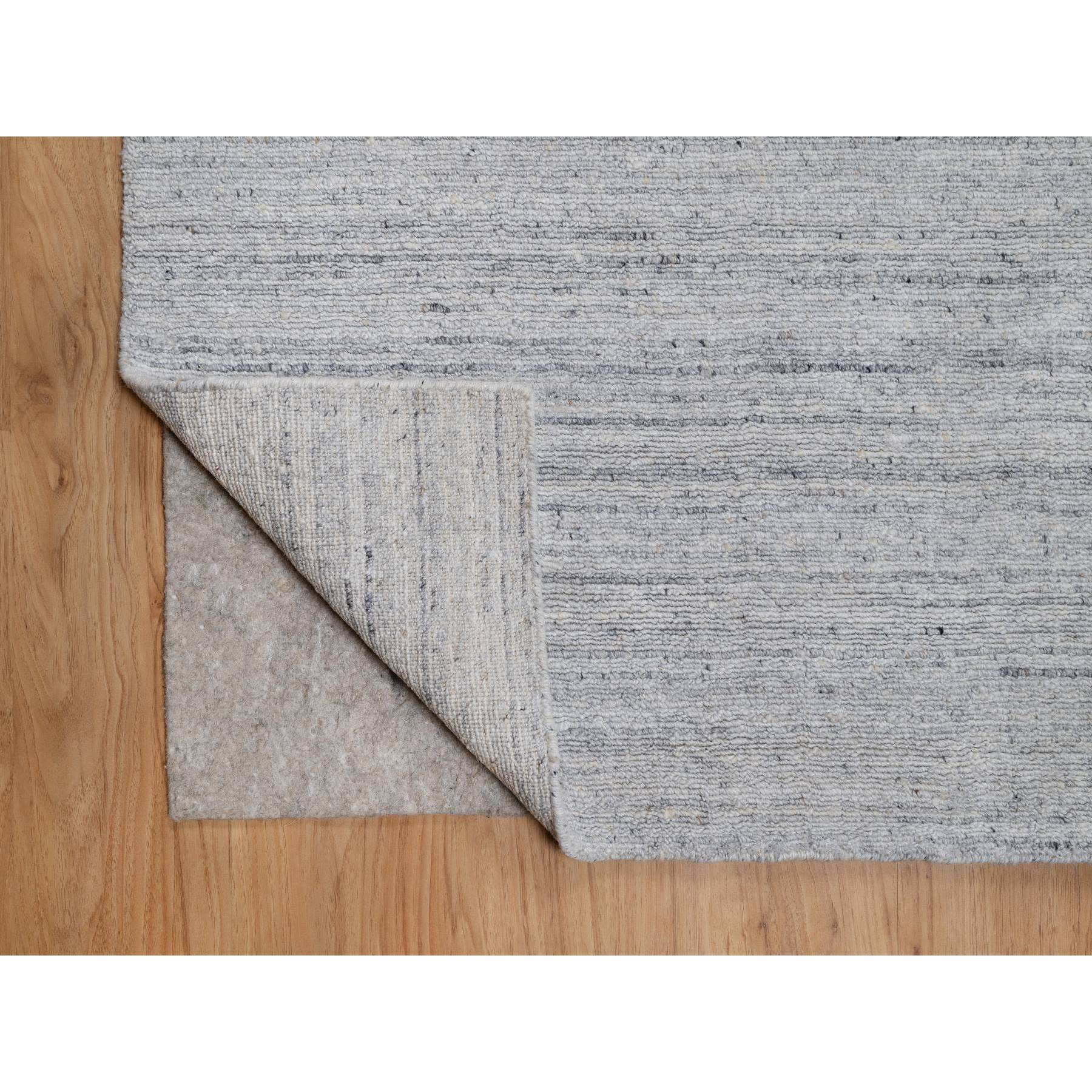 9'x12' Frost White, Soft Pile, Natural Wool, Plain Modern Striae Design, Hand Loomed, Oriental Rug Sh91183
