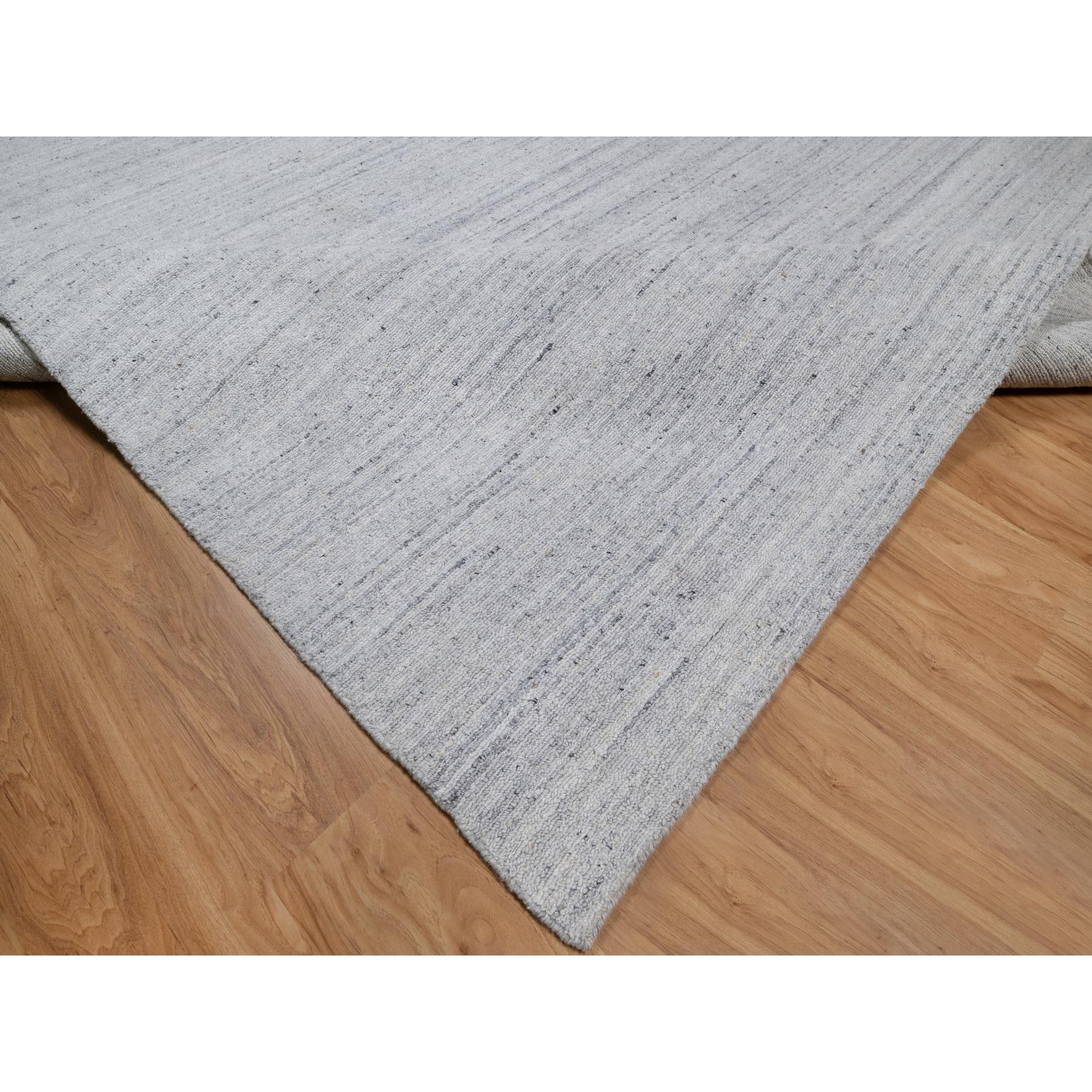 9'x12' Frost White, Soft Pile, Natural Wool, Plain Modern Striae Design, Hand Loomed, Oriental Rug Sh91183