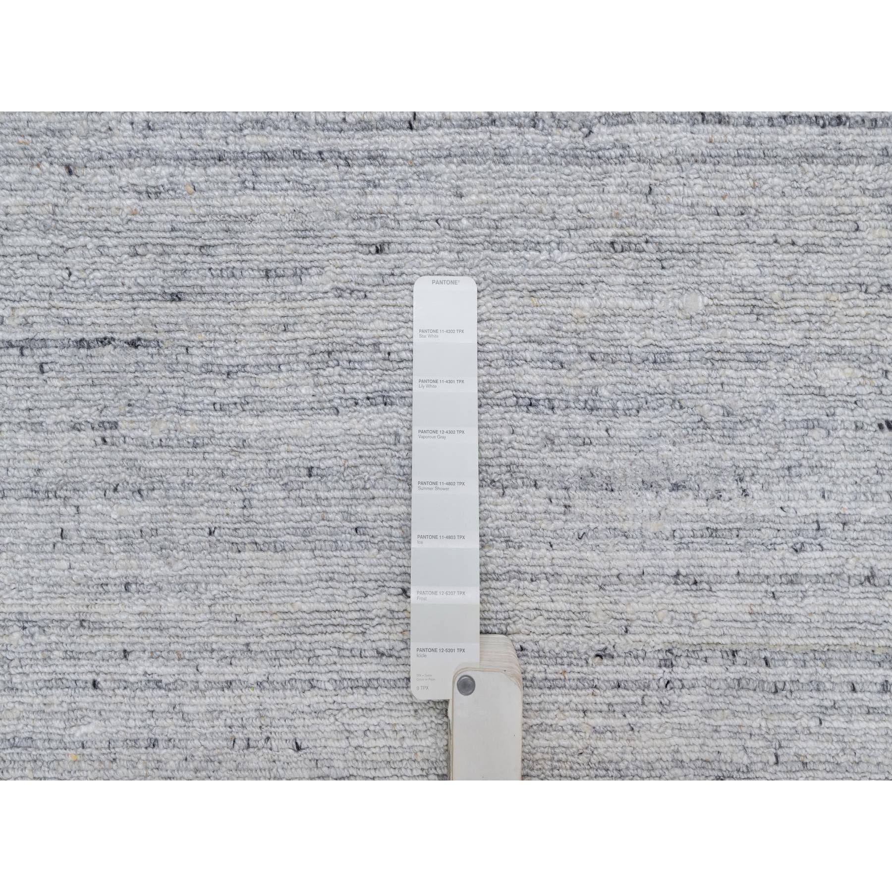 9'x12' Frost White, Soft Pile, Natural Wool, Plain Modern Striae Design, Hand Loomed, Oriental Rug Sh91183