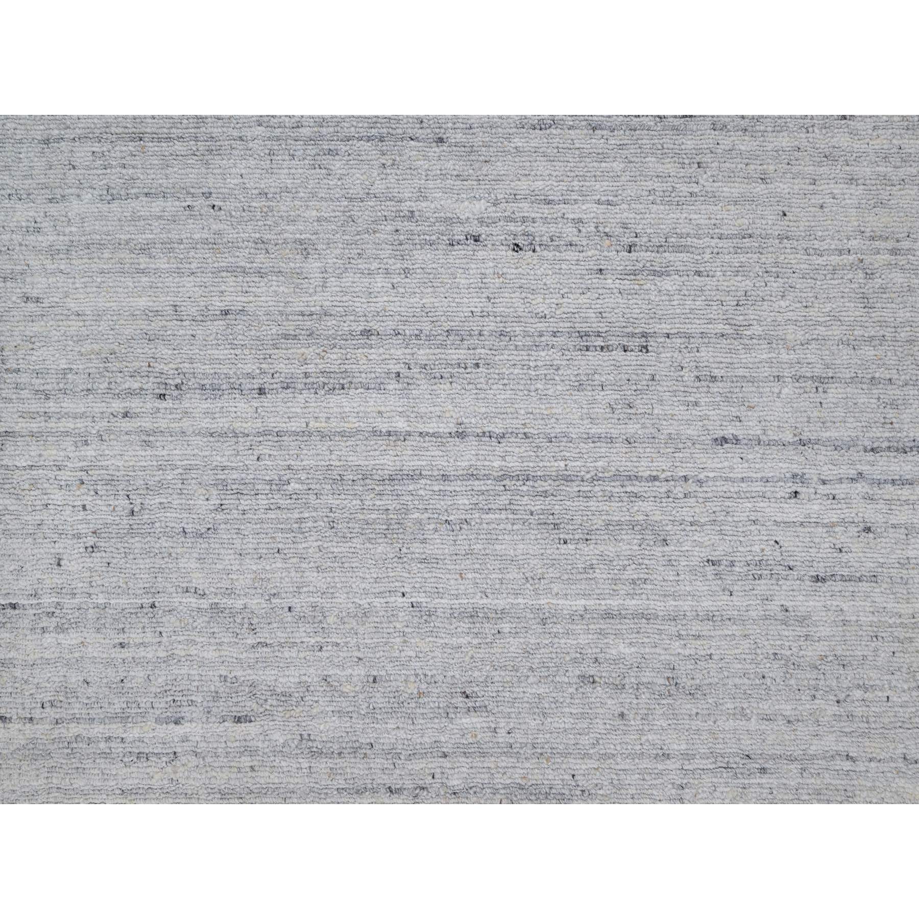 9'x12' Frost White, Soft Pile, Natural Wool, Plain Modern Striae Design, Hand Loomed, Oriental Rug Sh91183