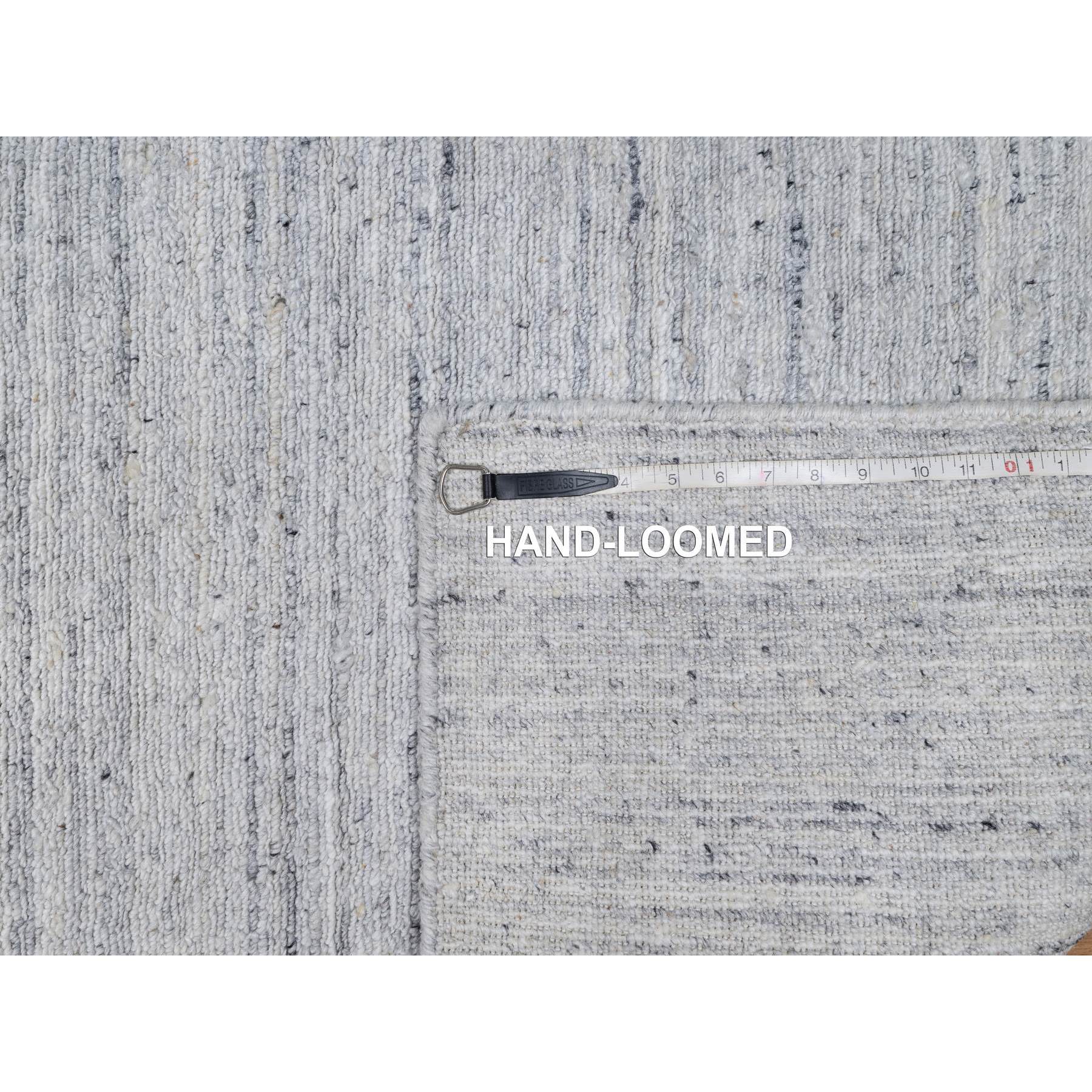 2'6"x6' Ice White, Plain Modern Striae Design, Hand Loomed, Soft Pile, Natural Wool, Runner, Oriental Rug Sh91185