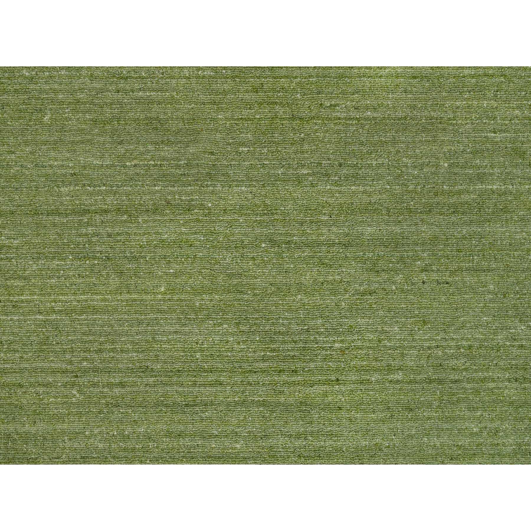 9'1"x12' Grasshopper Green, Soft Pile, Plain Modern Striae Design, Tone on Tone, Pure Wool, Hand Loomed, Oriental Rug Sh91189