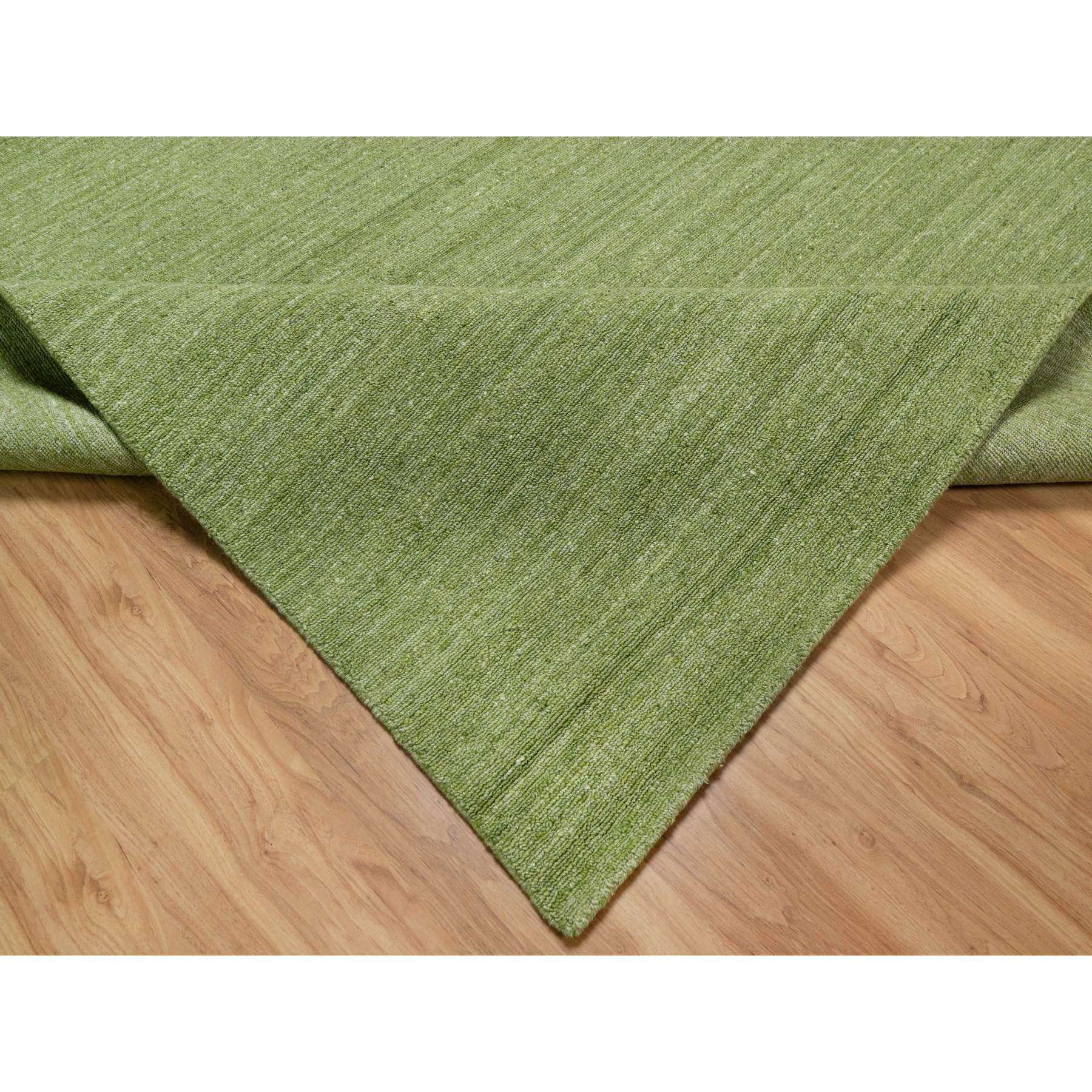 8'x10' Pickle Green, Tone on Tone, Plain Modern Striae Design, Soft Pile, Pure Wool, Hand Loomed, Oriental Rug Sh91190