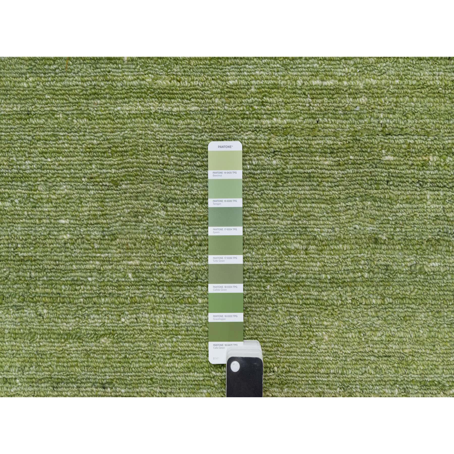 8'x10' Pickle Green, Tone on Tone, Plain Modern Striae Design, Soft Pile, Pure Wool, Hand Loomed, Oriental Rug Sh91190