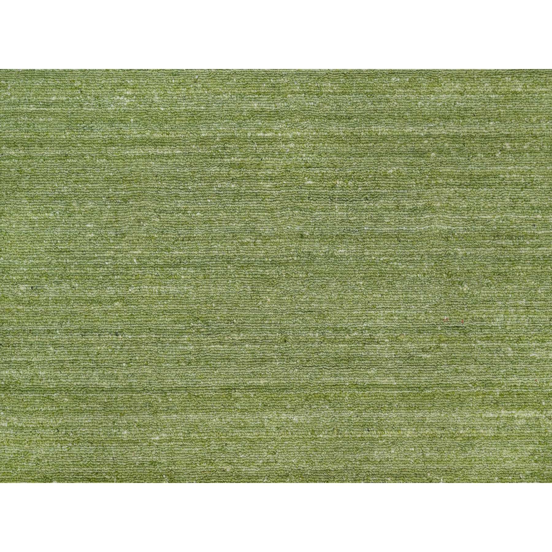 8'x10' Pickle Green, Tone on Tone, Plain Modern Striae Design, Soft Pile, Pure Wool, Hand Loomed, Oriental Rug Sh91190