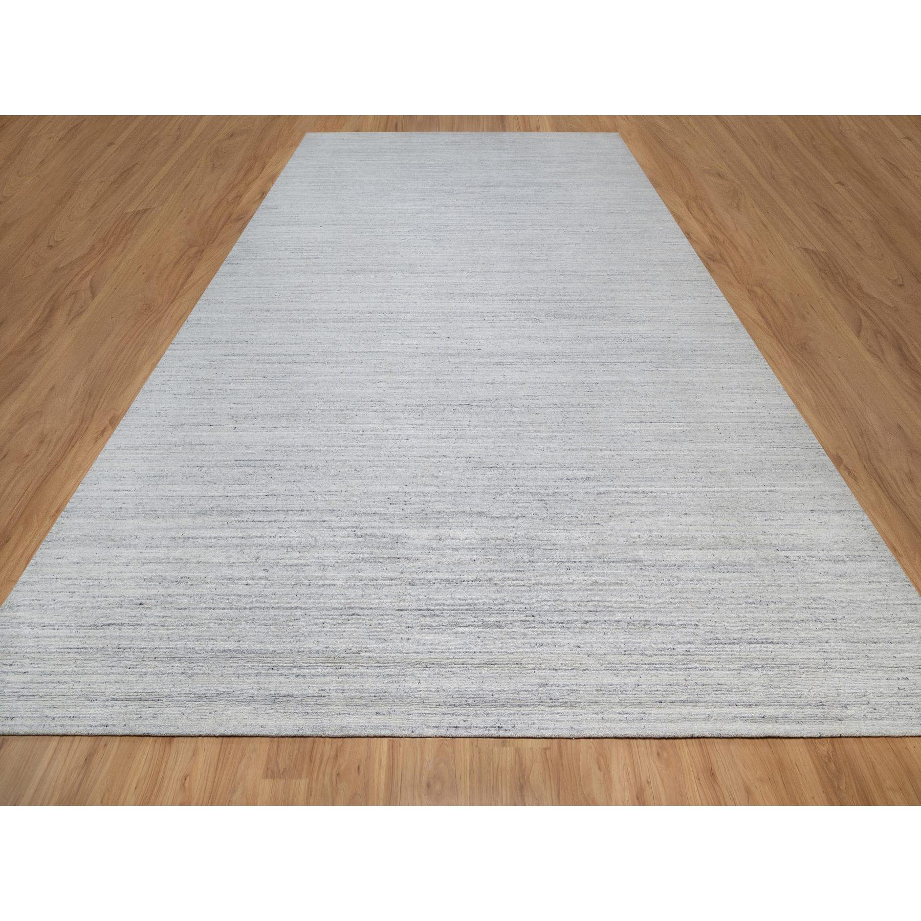 12'x18' Lily White, Plain Modern Striae Design, Hand Loomed, Soft to the Touch, Natural Wool, Oversized, Oriental Rug Sh91193