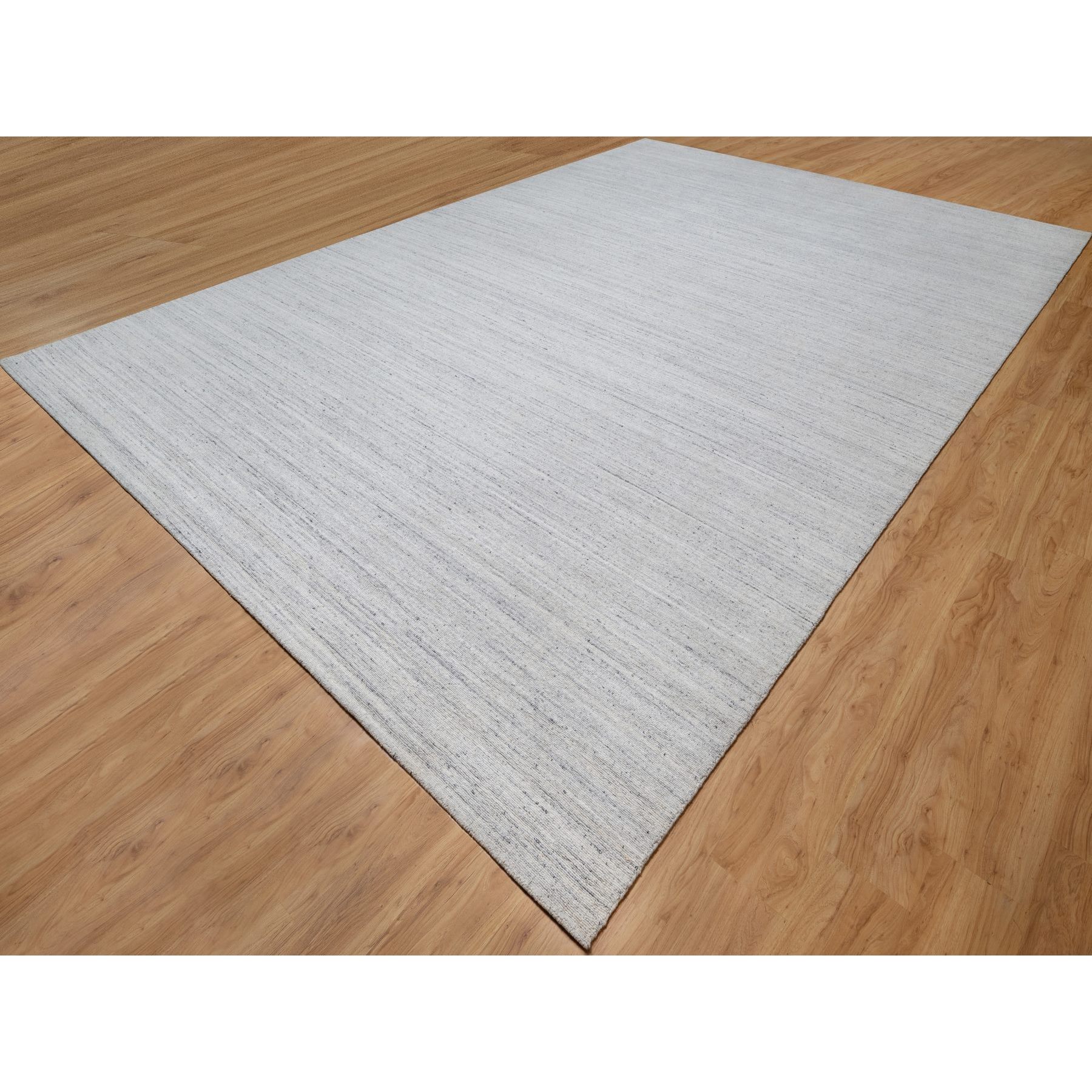 12'x18' Lily White, Plain Modern Striae Design, Hand Loomed, Soft to the Touch, Natural Wool, Oversized, Oriental Rug Sh91193