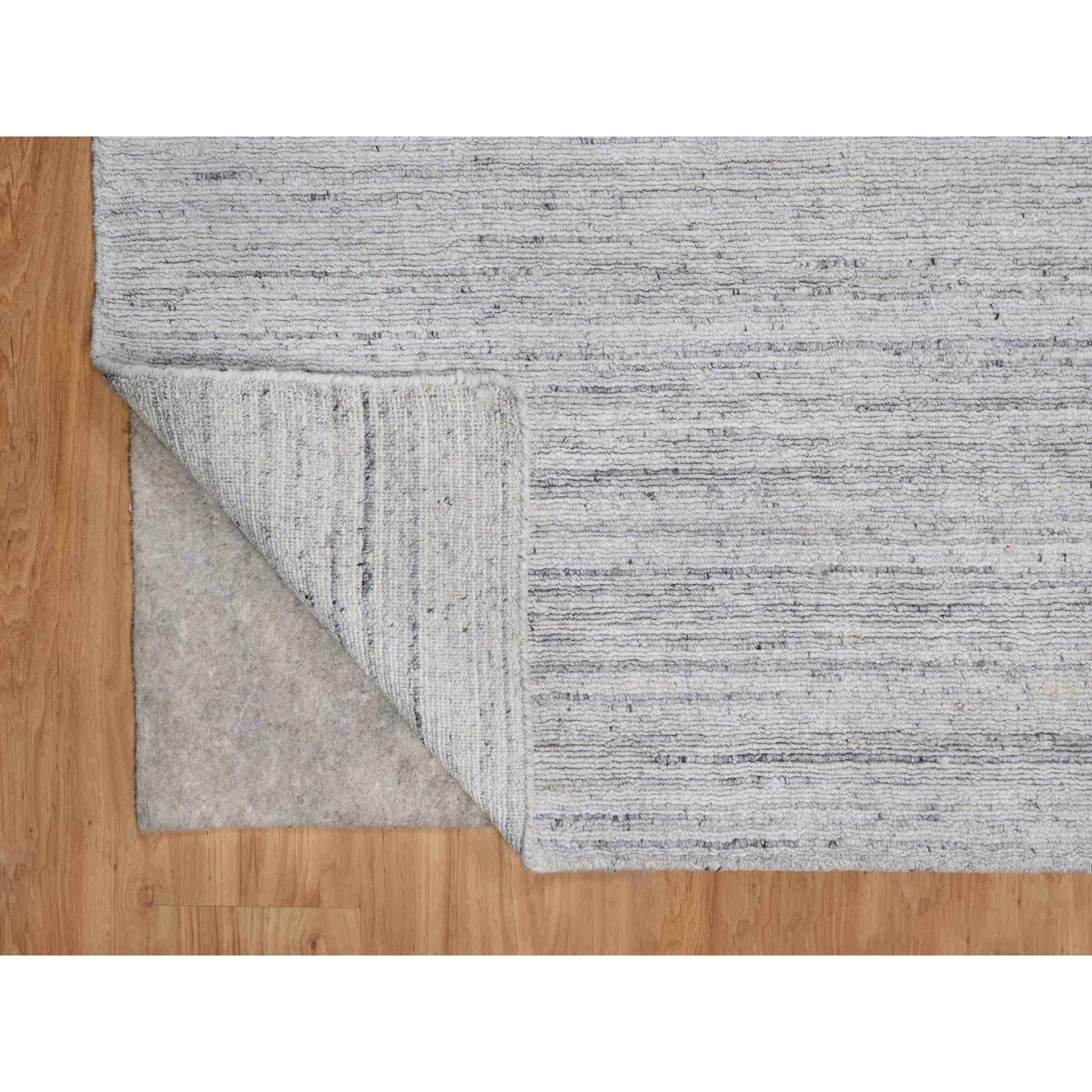 12'x18' Lily White, Plain Modern Striae Design, Hand Loomed, Soft to the Touch, Natural Wool, Oversized, Oriental Rug Sh91193