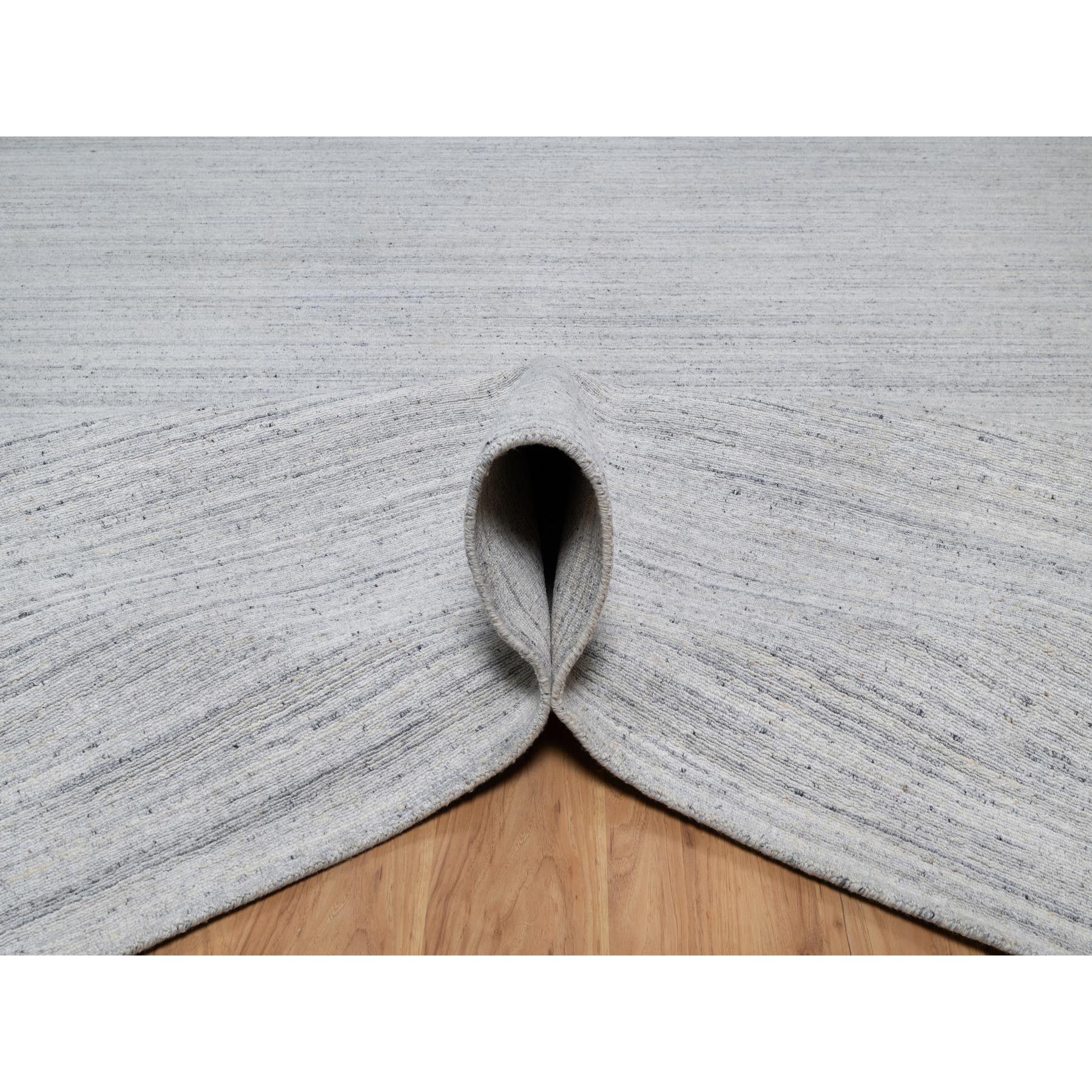 12'x18' Lily White, Plain Modern Striae Design, Hand Loomed, Soft to the Touch, Natural Wool, Oversized, Oriental Rug Sh91193