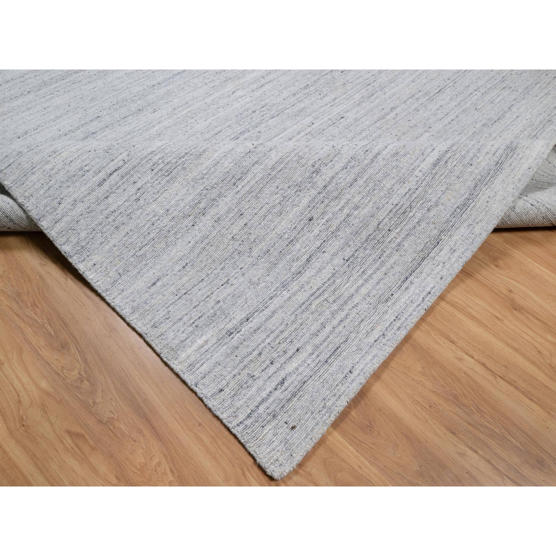 12'x18' Lily White, Plain Modern Striae Design, Hand Loomed, Soft to the Touch, Natural Wool, Oversized, Oriental Rug Sh91193