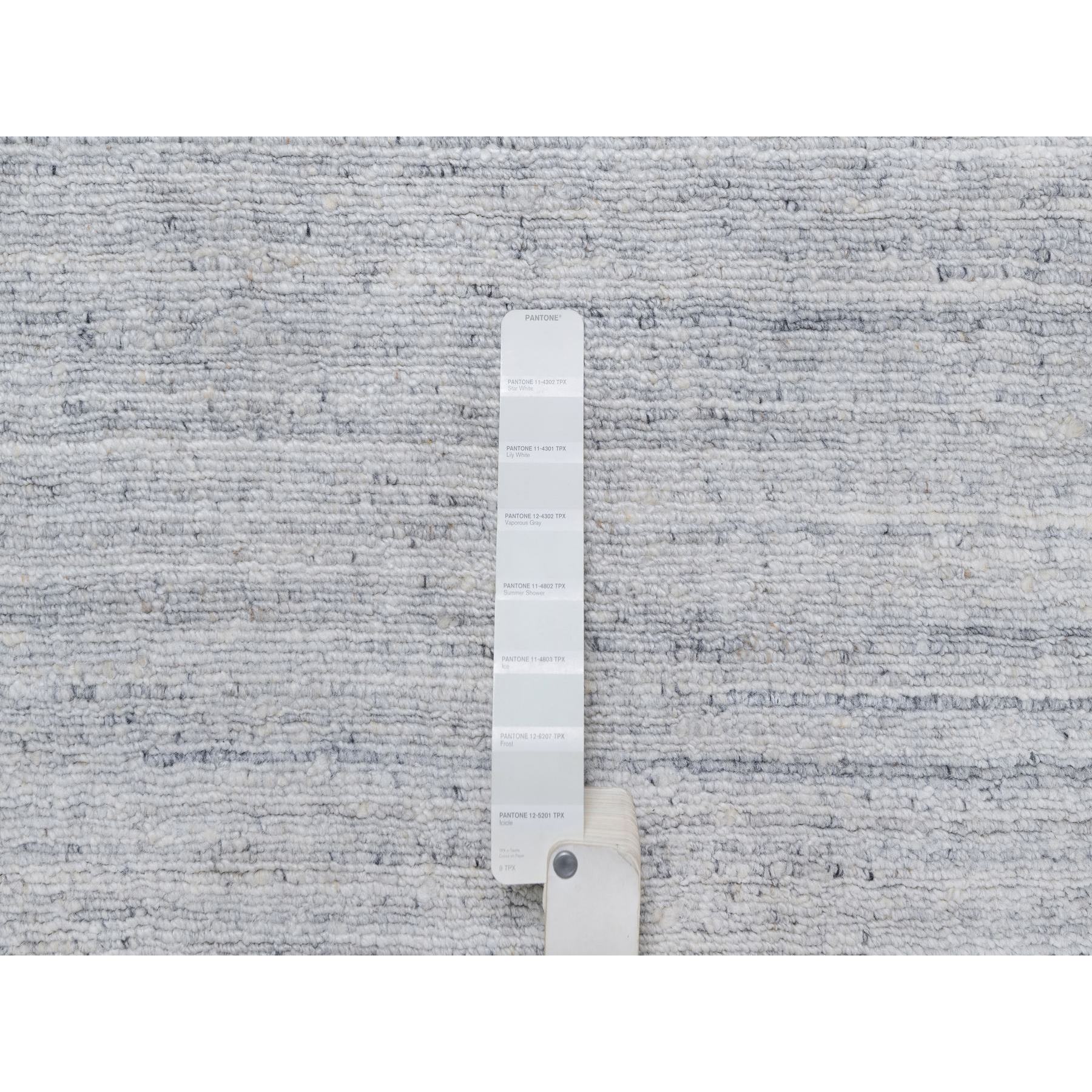 12'x18' Lily White, Plain Modern Striae Design, Hand Loomed, Soft to the Touch, Natural Wool, Oversized, Oriental Rug Sh91193