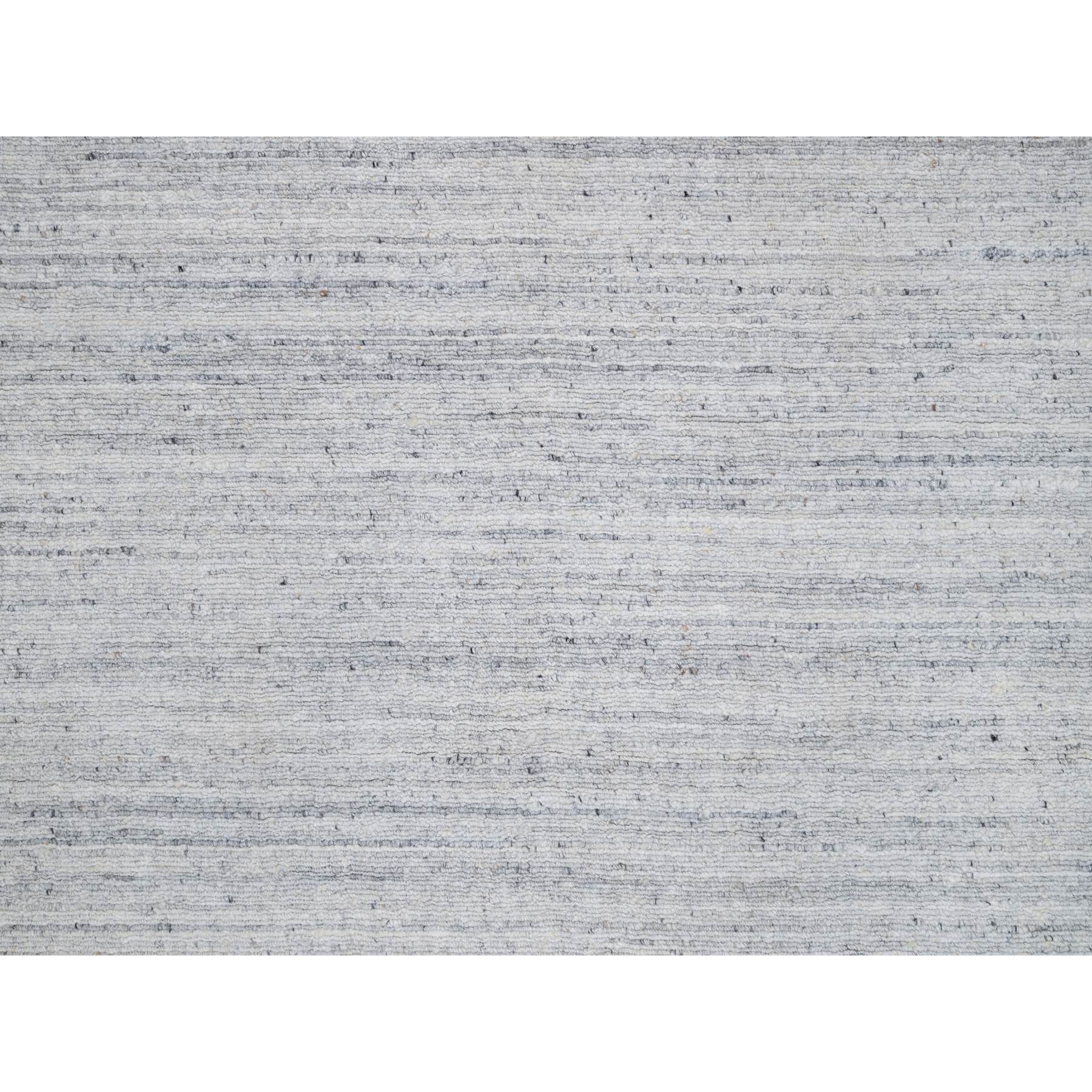 12'x18' Lily White, Plain Modern Striae Design, Hand Loomed, Soft to the Touch, Natural Wool, Oversized, Oriental Rug Sh91193