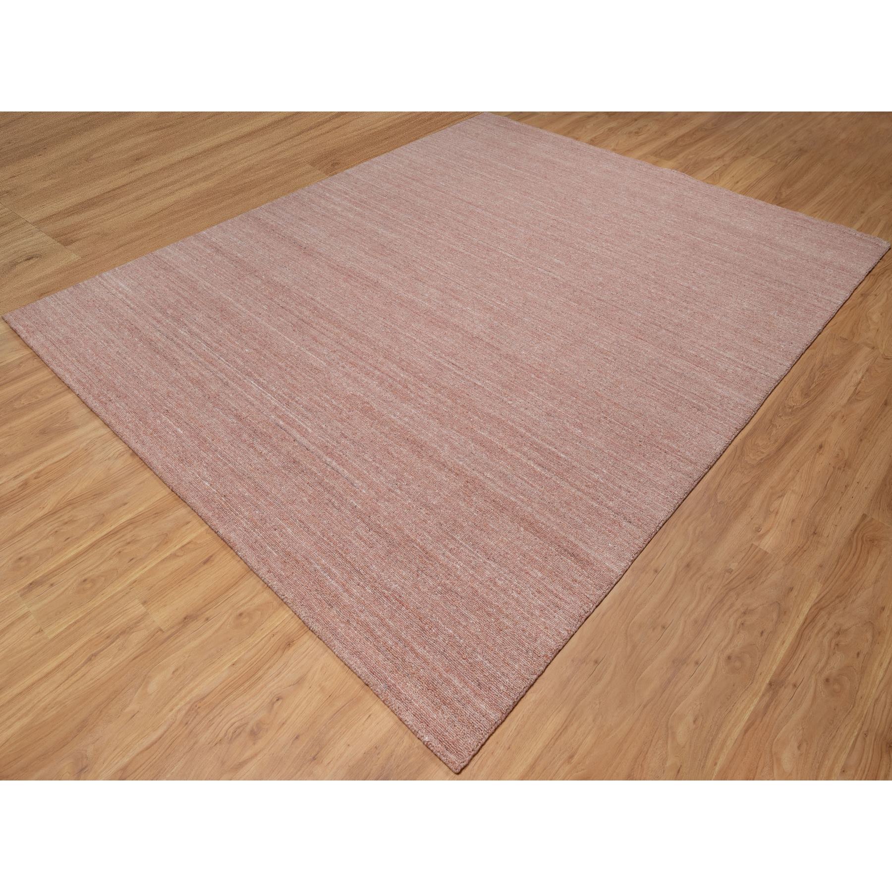 8'2"x10'1" Cedar Wood Pink, Plain Modern Striae Design, Hand Loomed, Soft to the Touch Pile, Pure Wool, Oriental Rug Sh91197