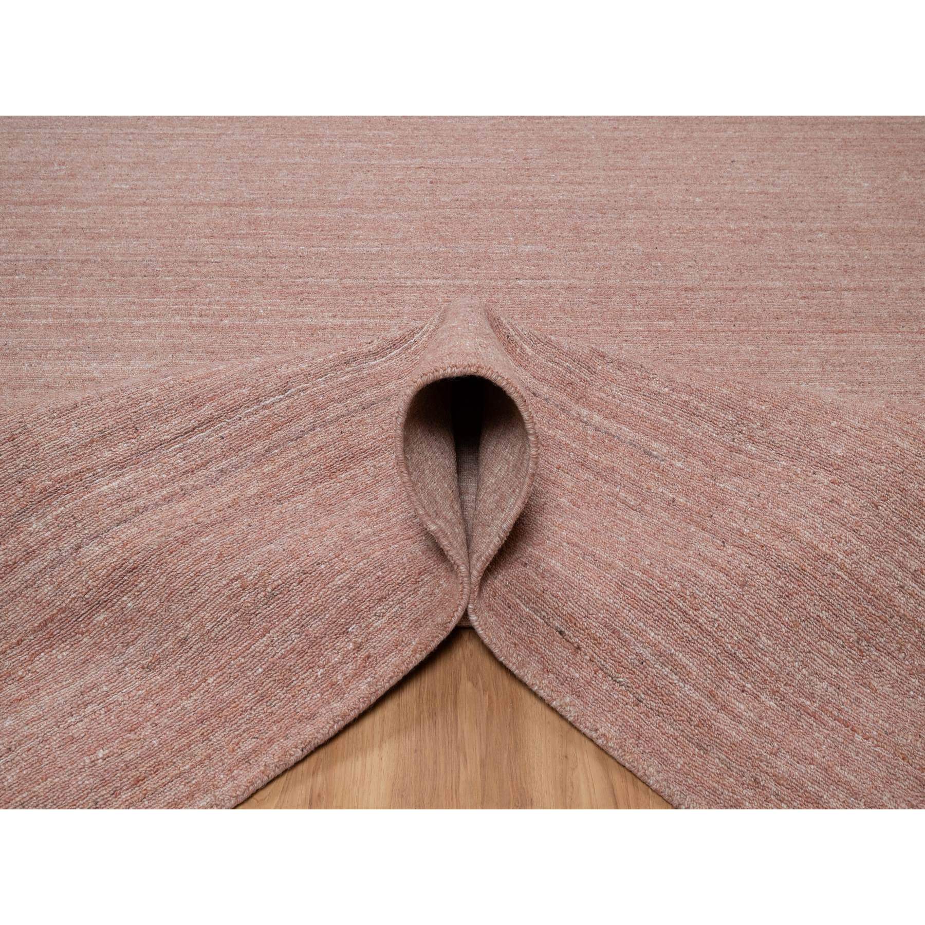 8'2"x10'1" Cedar Wood Pink, Plain Modern Striae Design, Hand Loomed, Soft to the Touch Pile, Pure Wool, Oriental Rug Sh91197