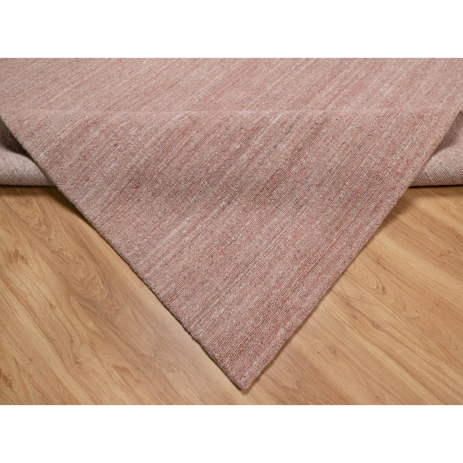 8'2"x10'1" Cedar Wood Pink, Plain Modern Striae Design, Hand Loomed, Soft to the Touch Pile, Pure Wool, Oriental Rug Sh91197