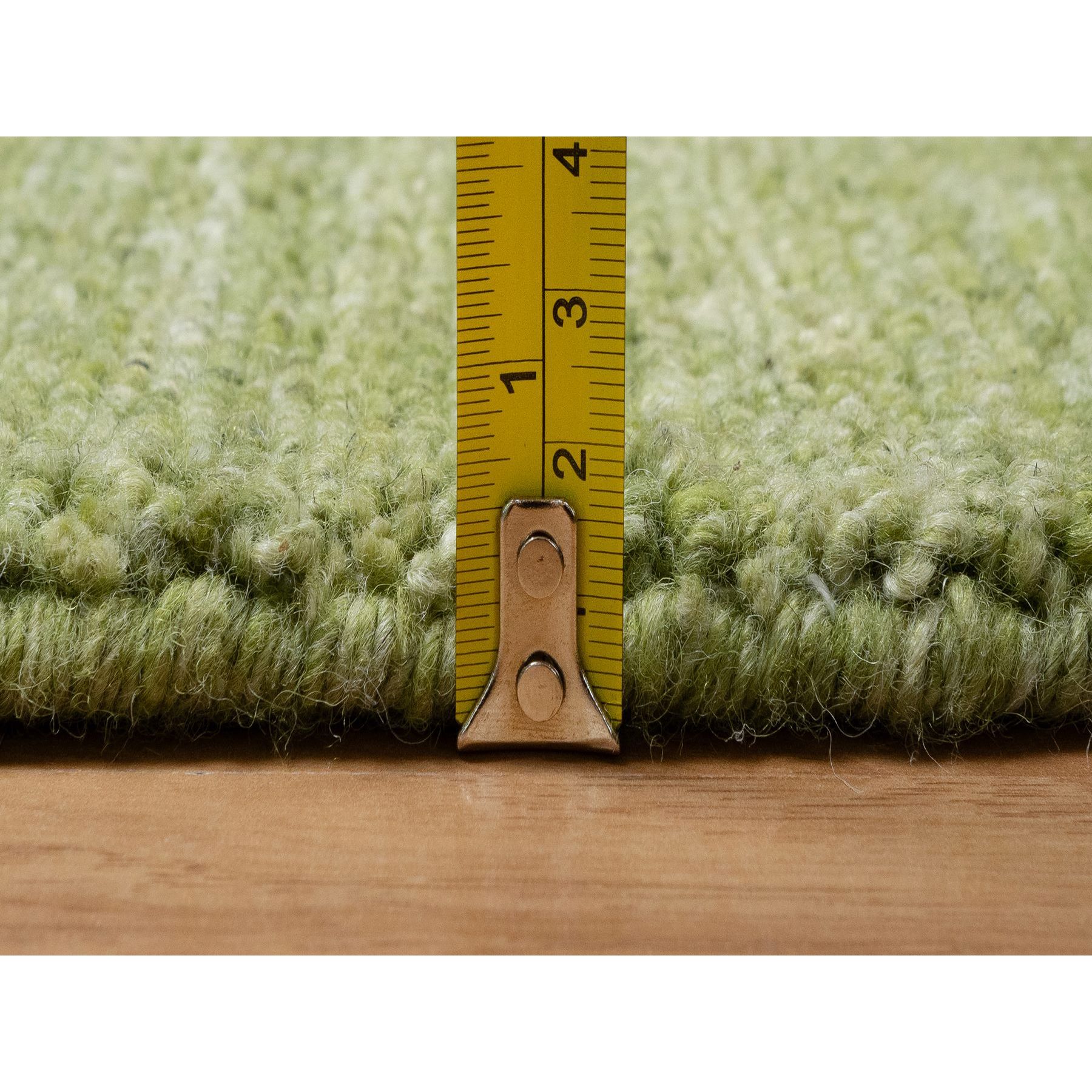2'1"x3' Avocado Green, Tone on Tone, Plain Modern Striae Design, Soft Pile, Pure Wool, Hand Loomed, Mat, Oriental Rug Sh91200