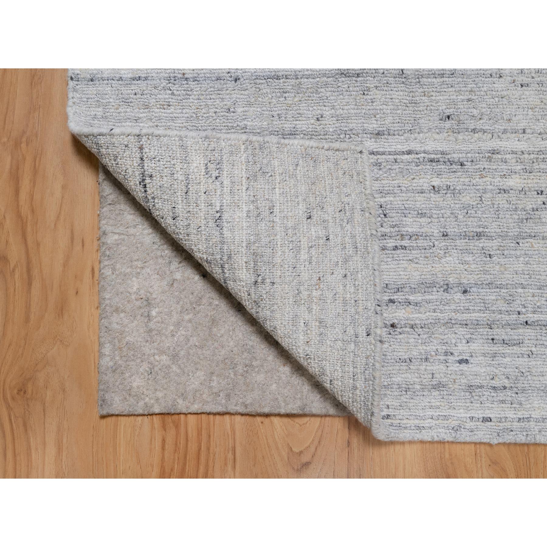 2'x3' Porcelain White, Hand Loomed, Plain Modern Striae Design, Soft Pile, Natural Wool, Mat, Oriental Rug Sh91203