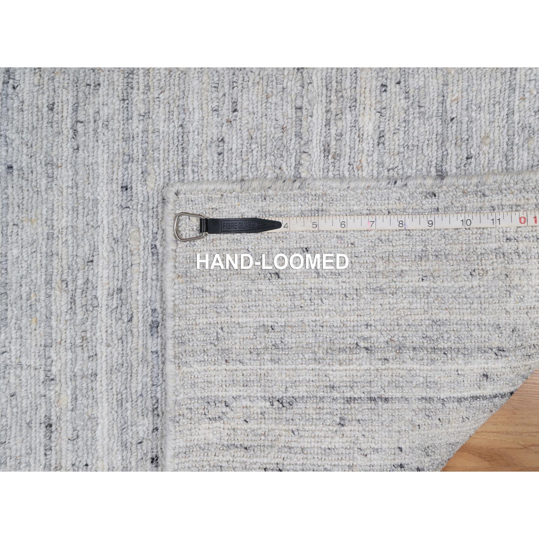 2'x3' Porcelain White, Hand Loomed, Plain Modern Striae Design, Soft Pile, Natural Wool, Mat, Oriental Rug Sh91203